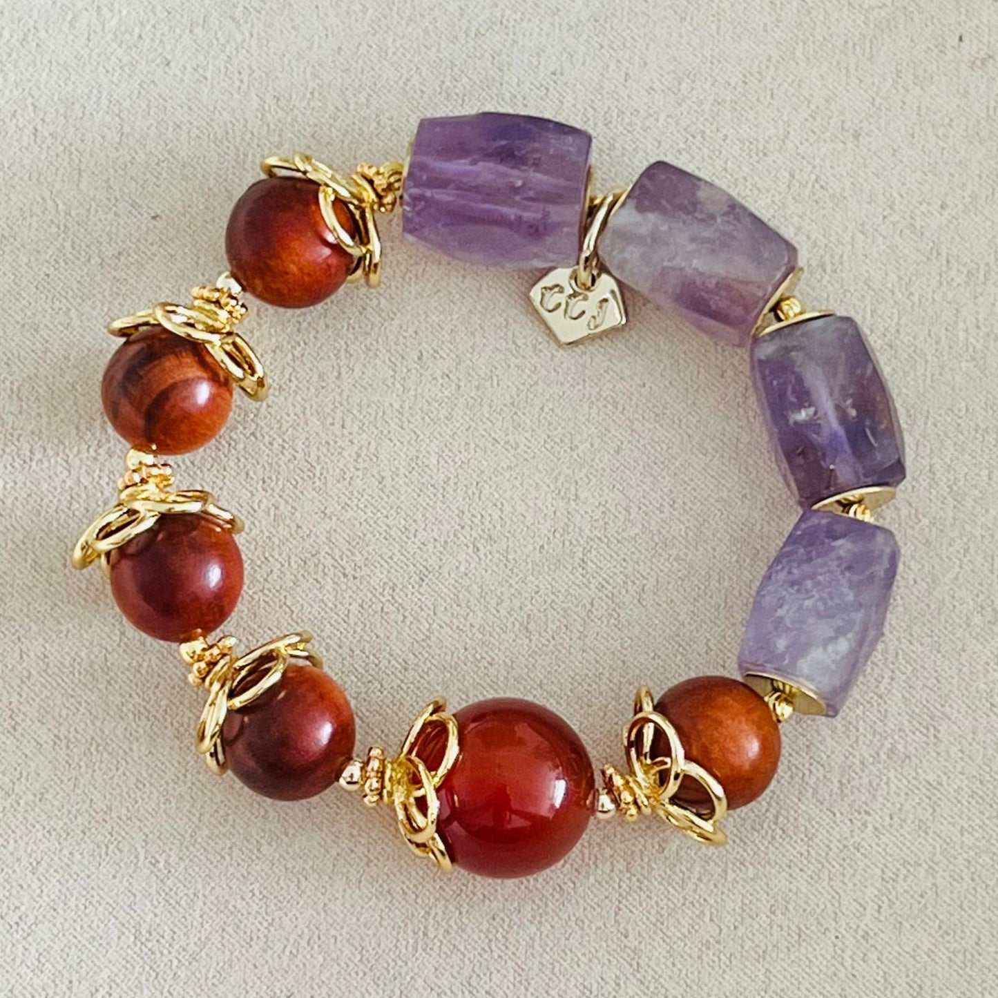 Red Agate, King Of Wood & Amethyst Bracelet