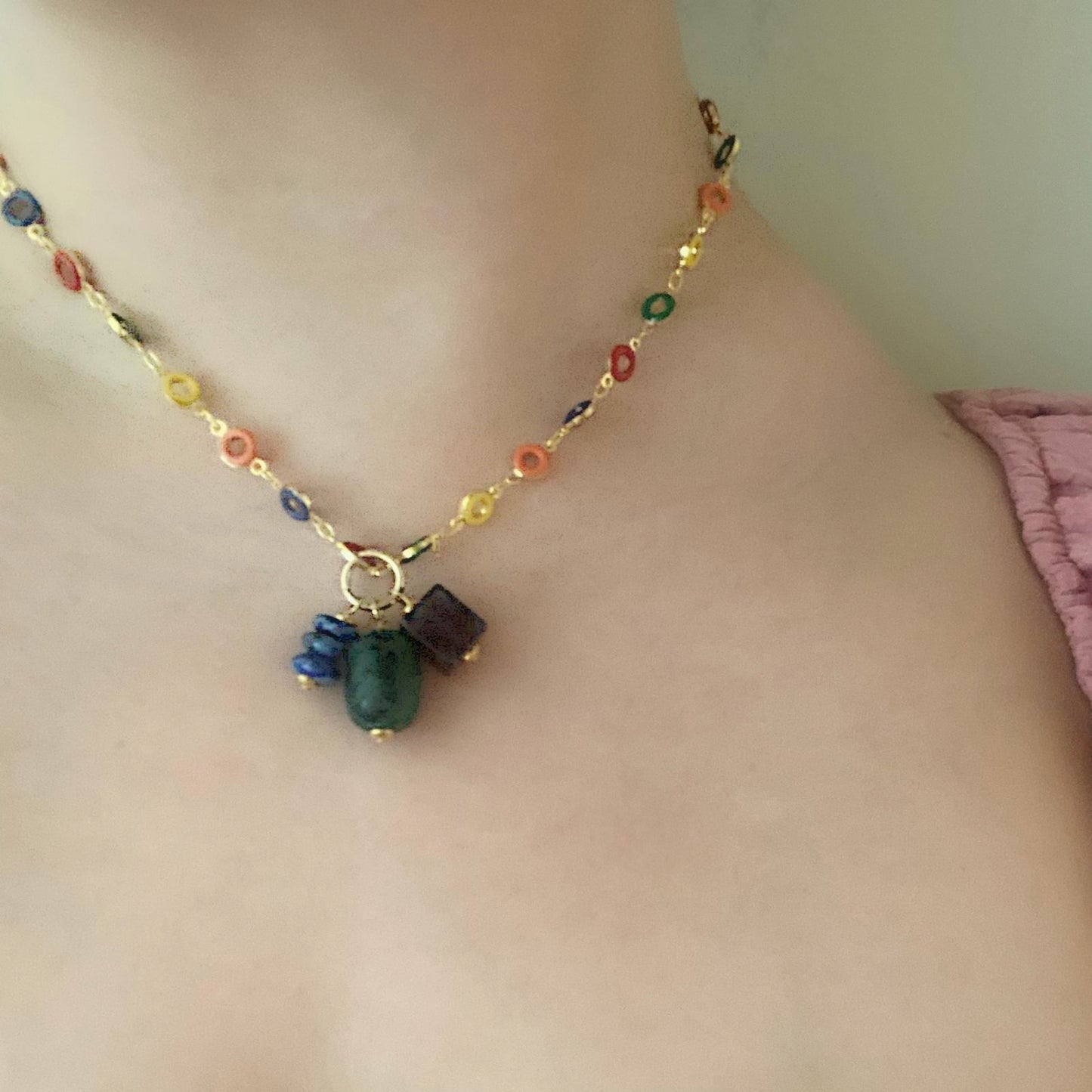 Ruby Zoisite, Amethyst & Lapis Lazuli Necklace