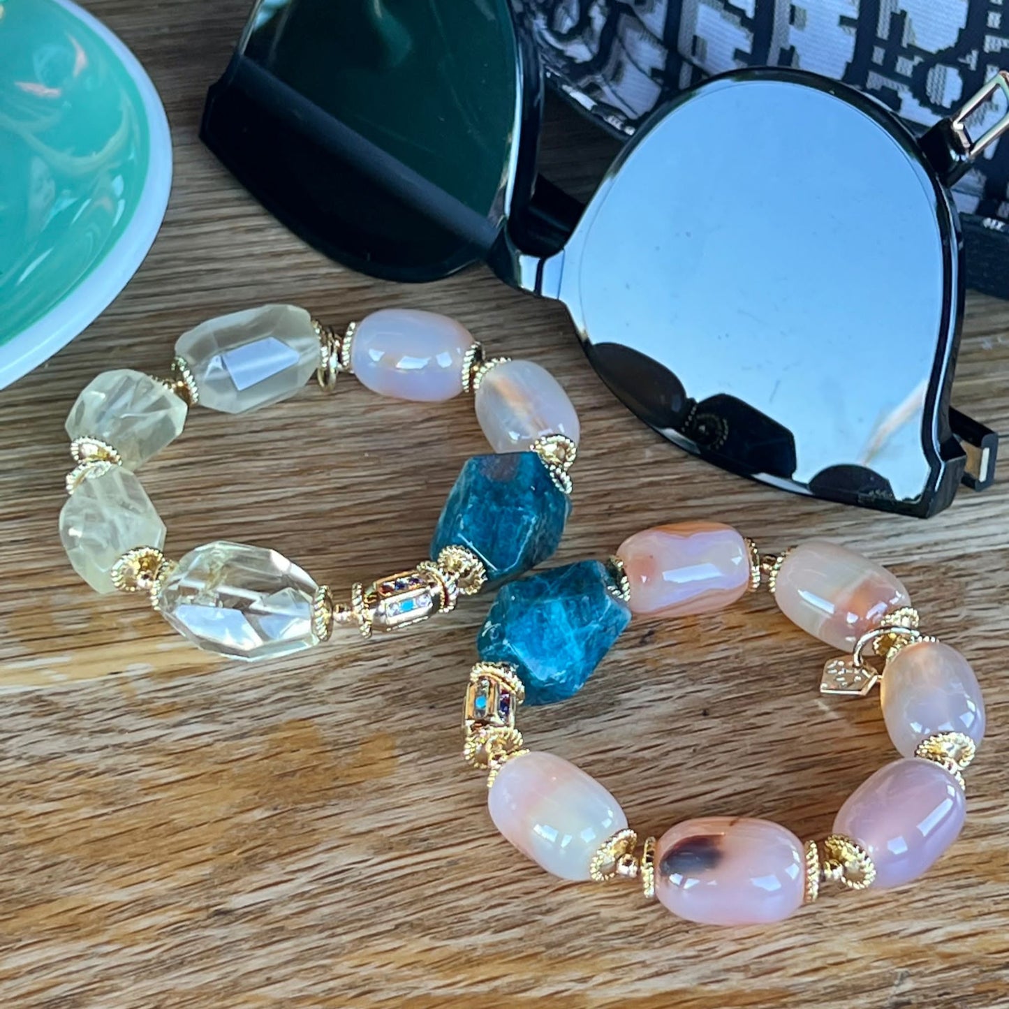 Raw Blue Apatite, Lemon Quartz & Watercolor Carnelian Bracelet