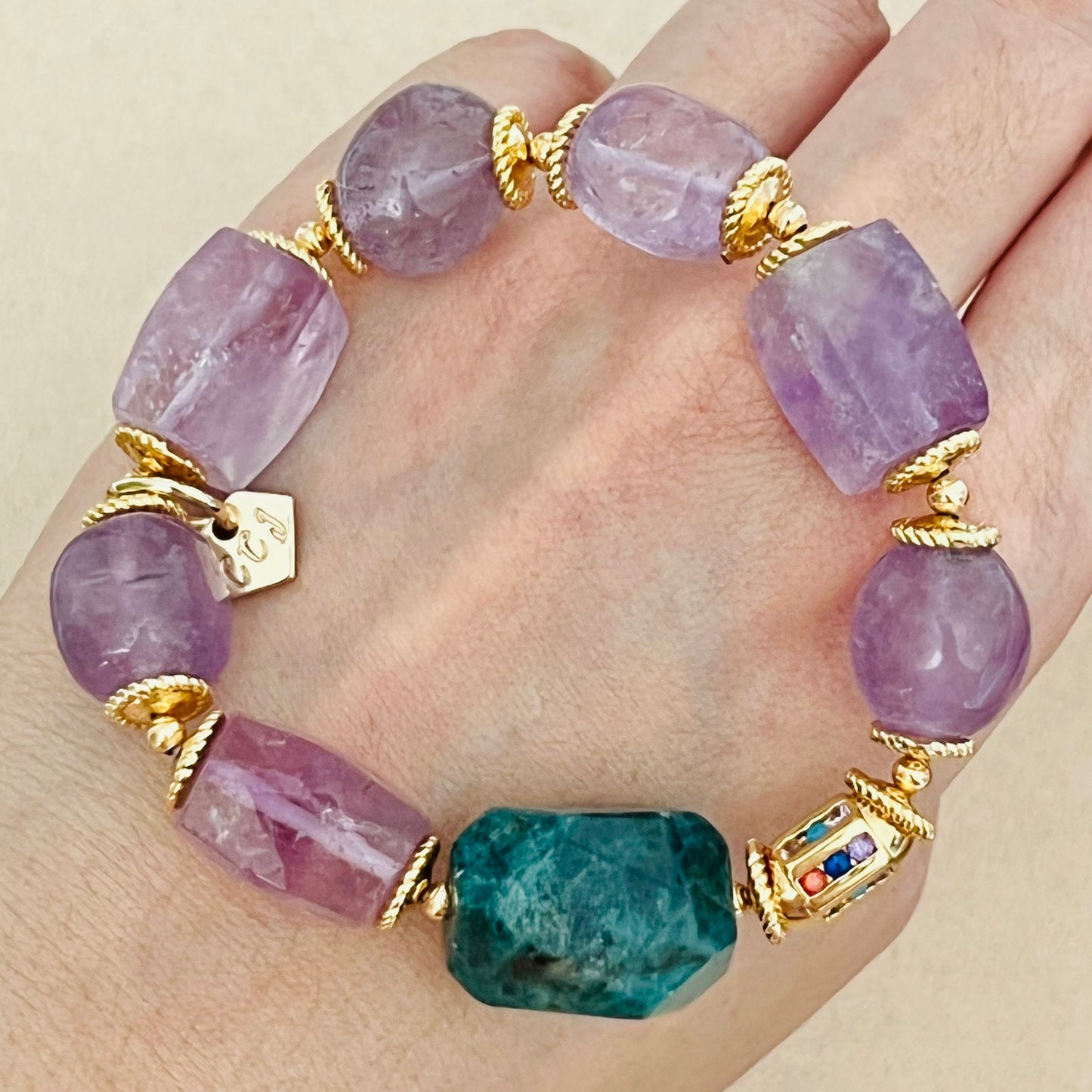 Raw Blue Apatite & Lavender Amethyst Bracelet