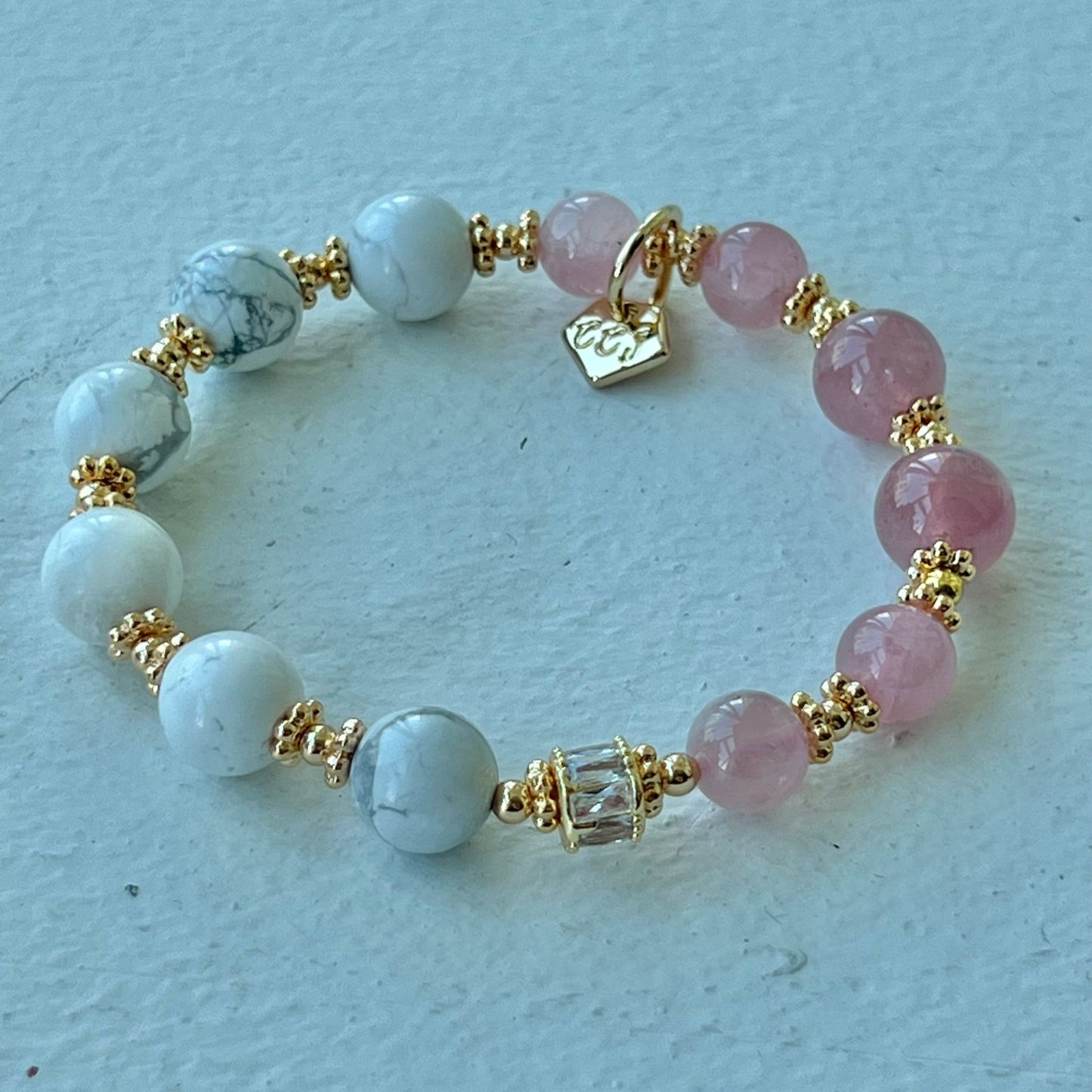 Madagascar Rose Quartz & Howlite Moon Bracelet