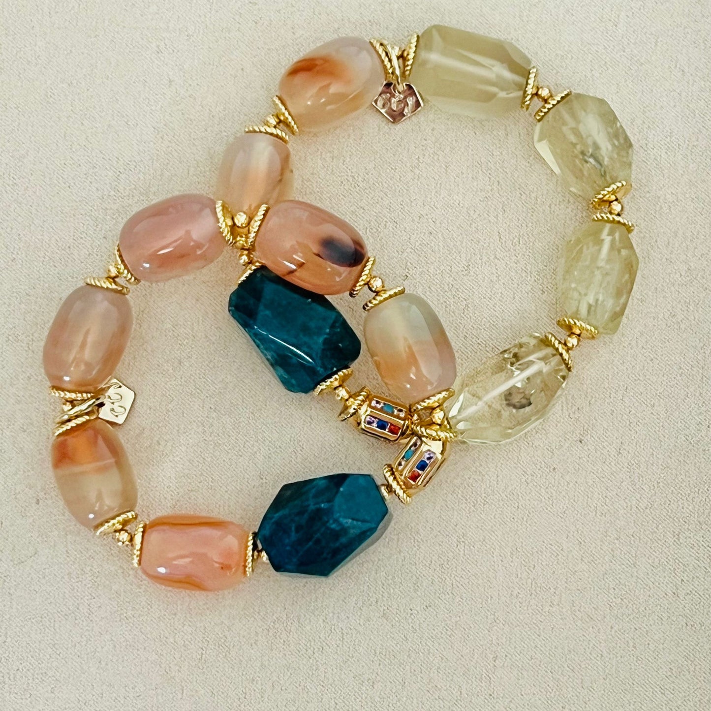 Raw Blue Apatite, Lemon Quartz & Watercolor Carnelian Bracelet