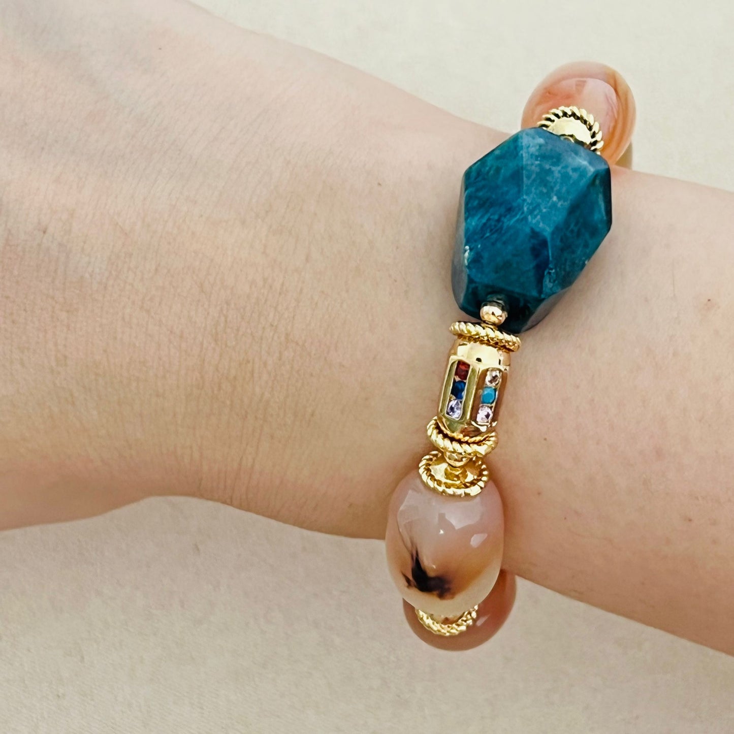 Raw Blue Apatite & Watercolor Carnelian Bracelet