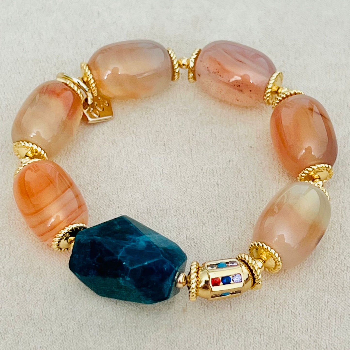 Raw Blue Apatite & Watercolor Carnelian Bracelet