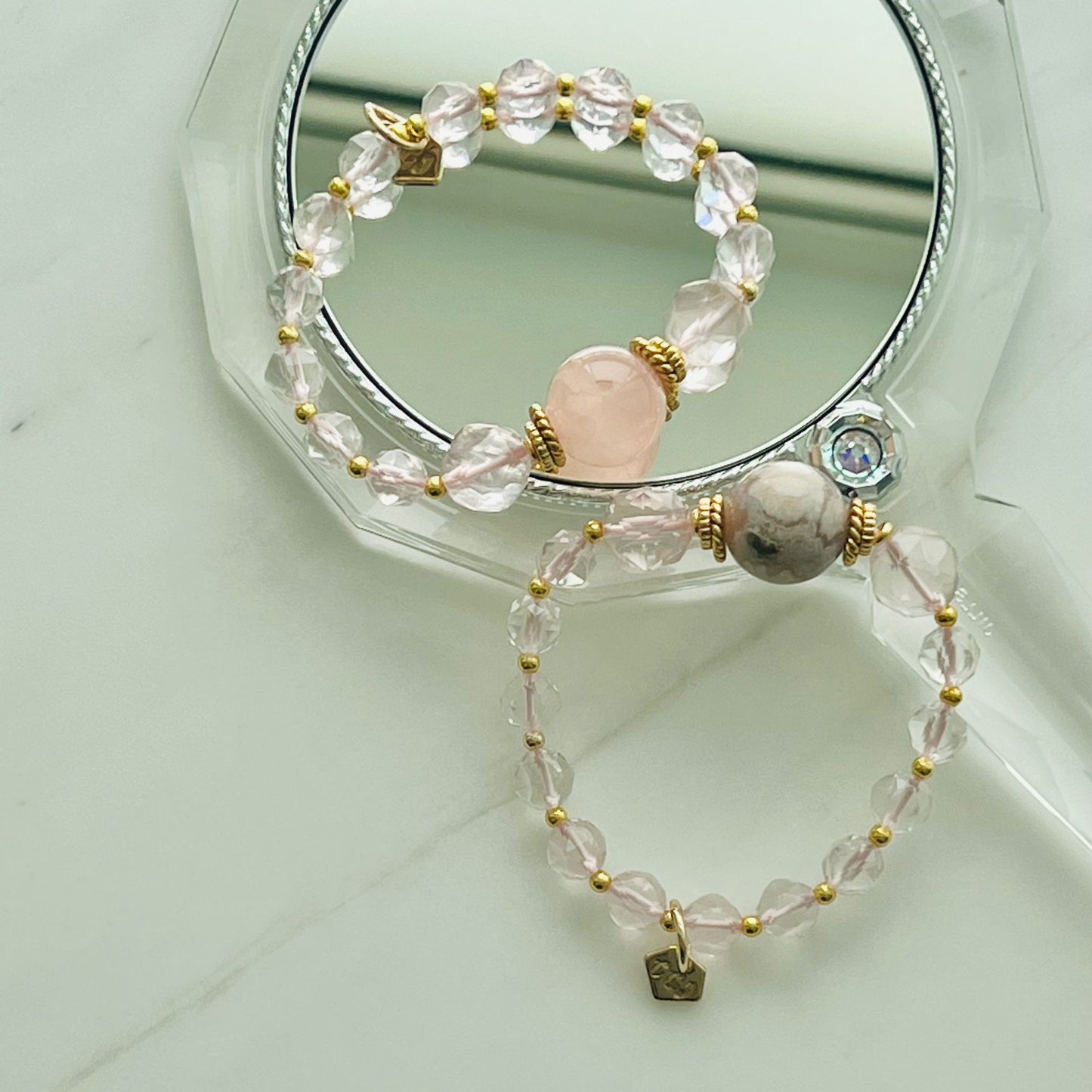 Sparkly Sakura Agate & Rose Quartz Bracelet