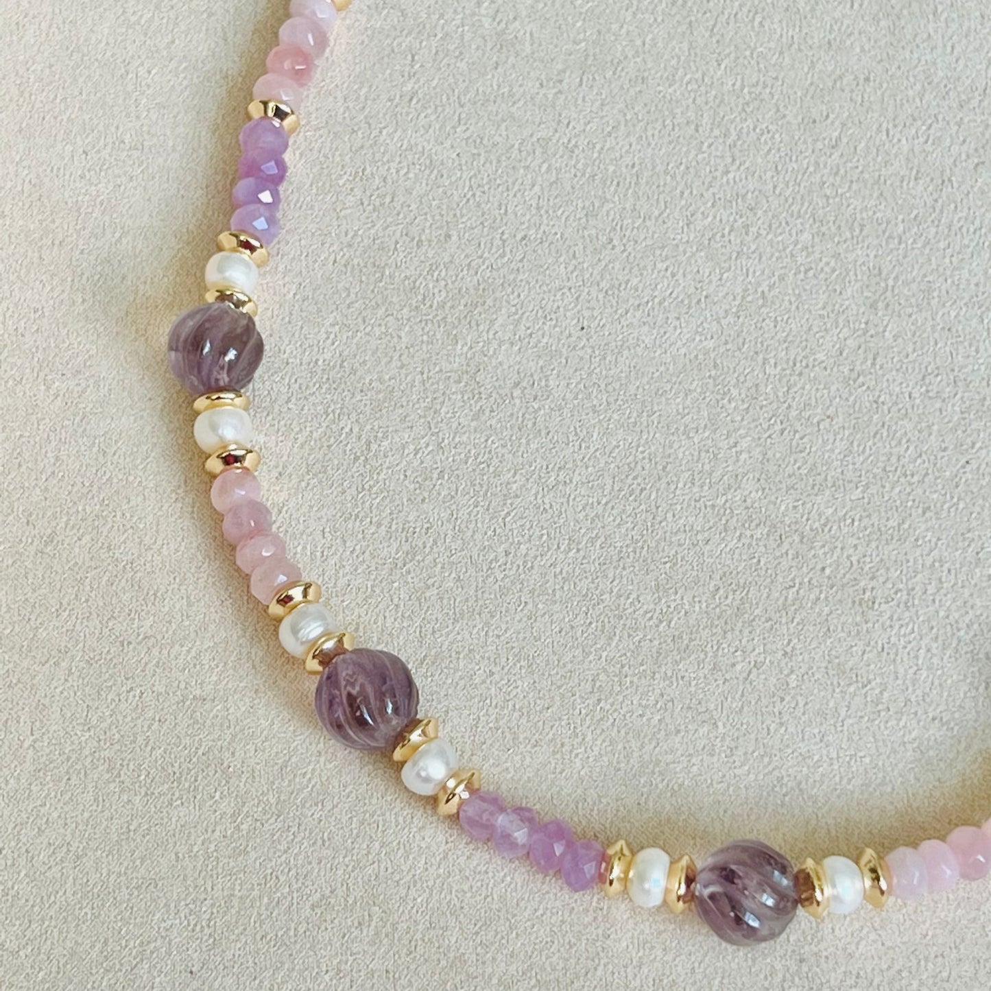 Amethyst, Baroque Pearl & Rose Quartz Necklace