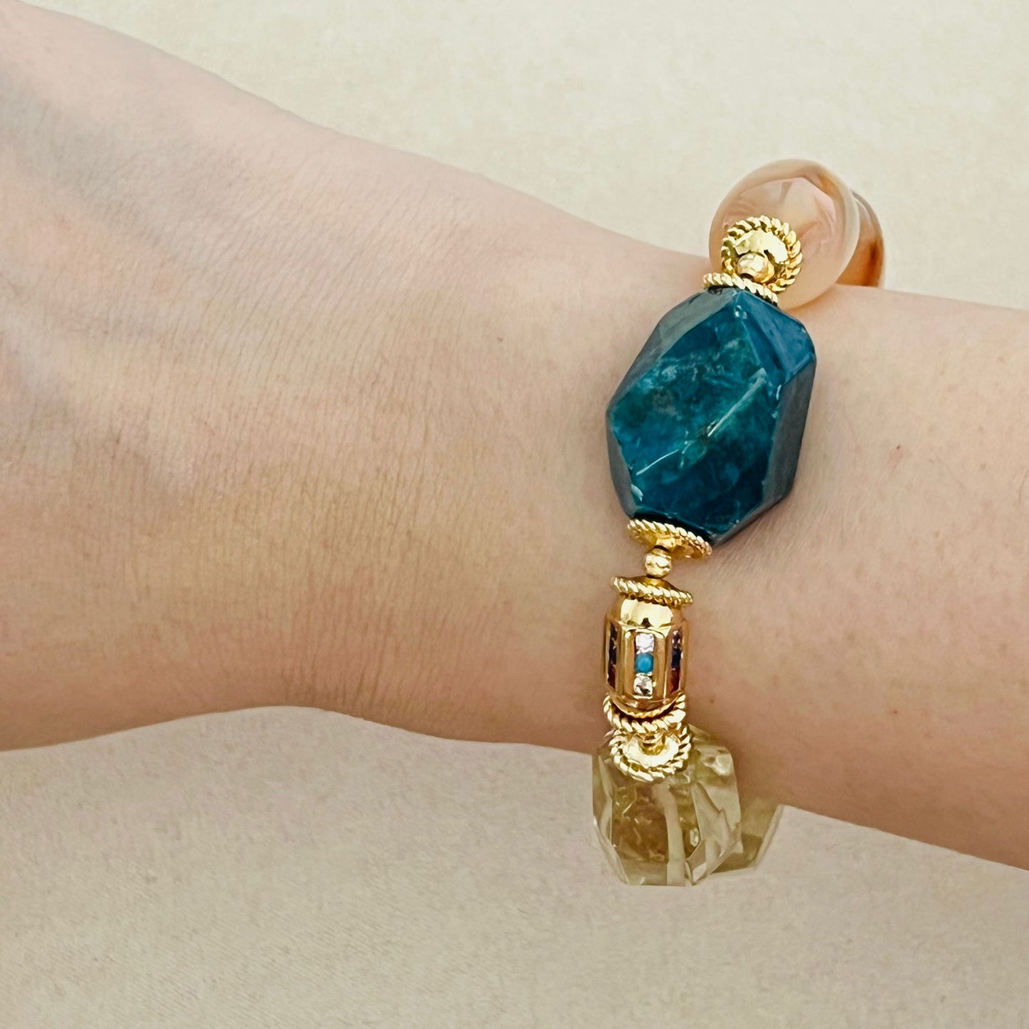 Raw Blue Apatite, Lemon Quartz & Watercolor Carnelian Bracelet