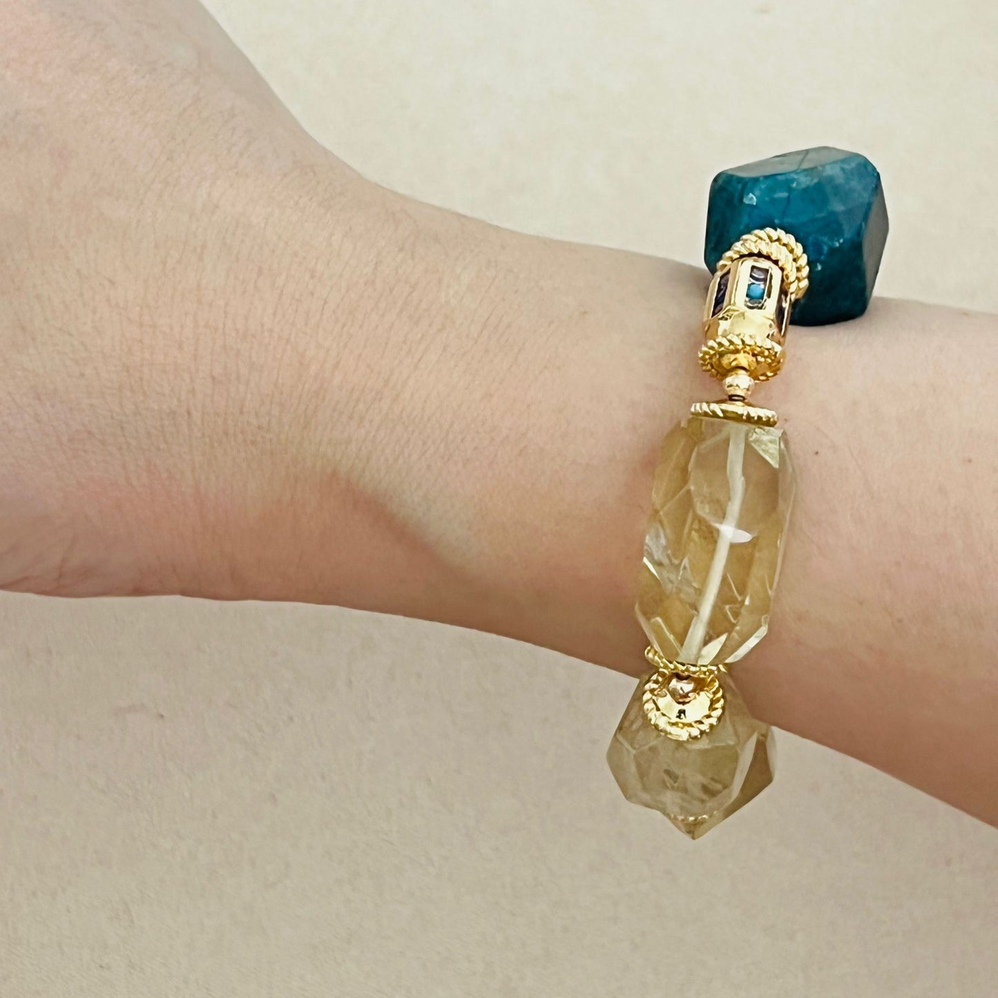 Raw Blue Apatite, Lemon Quartz & Watercolor Carnelian Bracelet