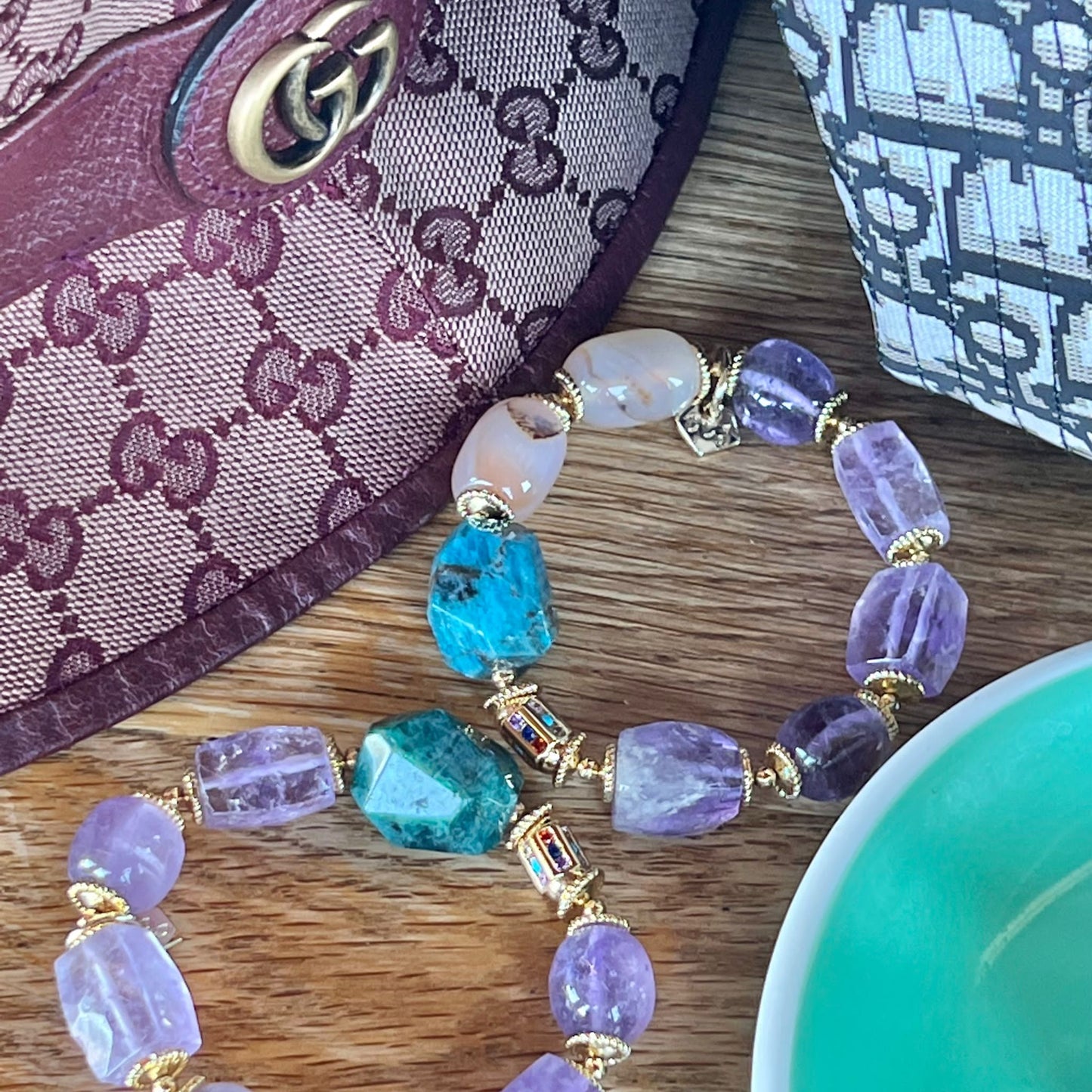 Raw Blue Apatite & Lavender Amethyst Bracelet