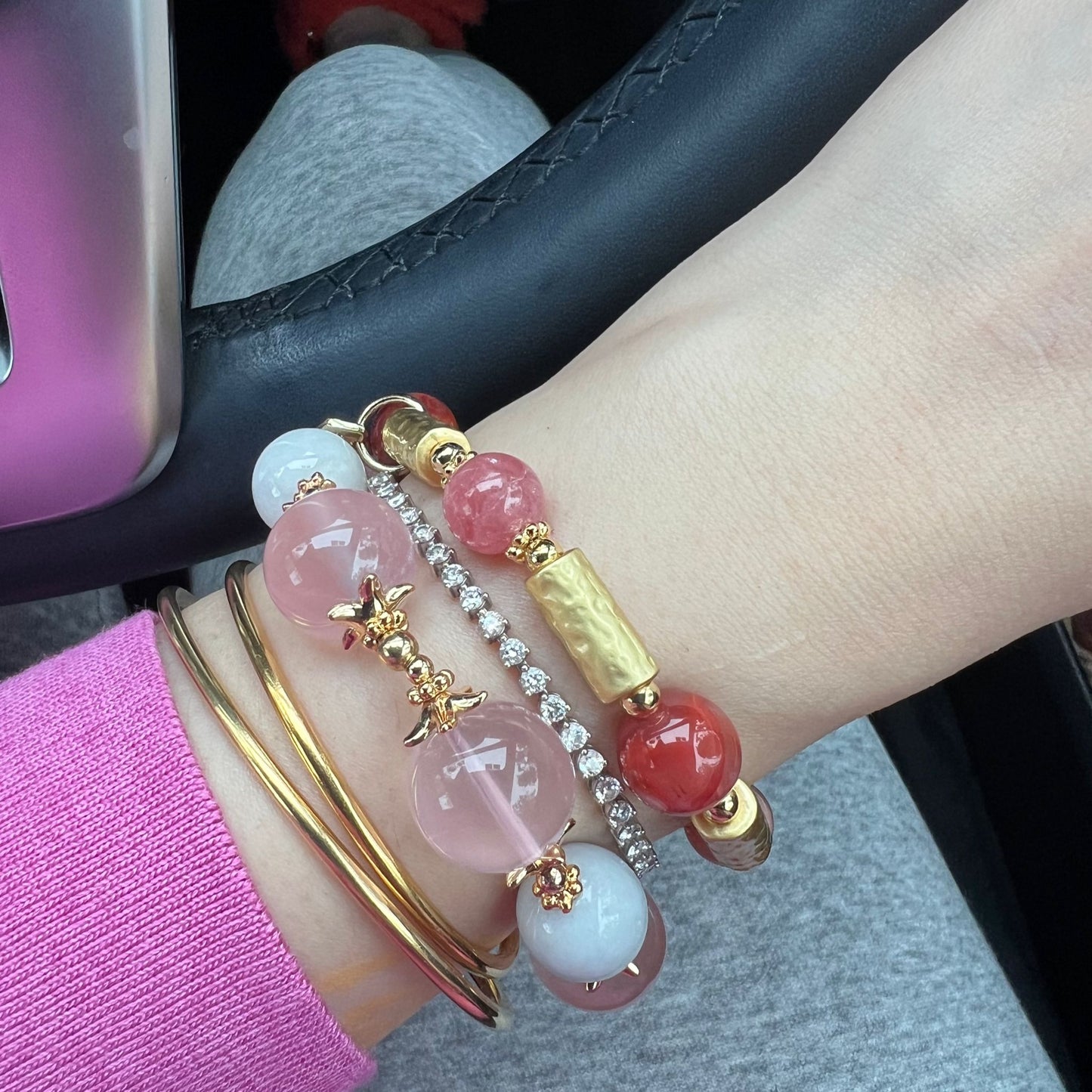 Lucky 6 Rhodochrosite & Red Agate Bracelet