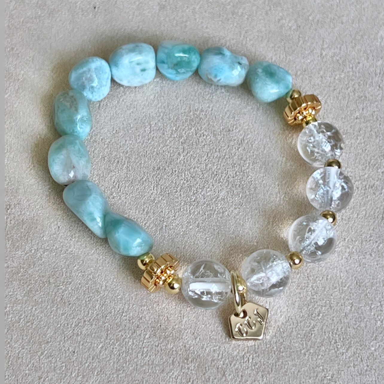 Raw Larimar & Himalayan Quartz Bracelet