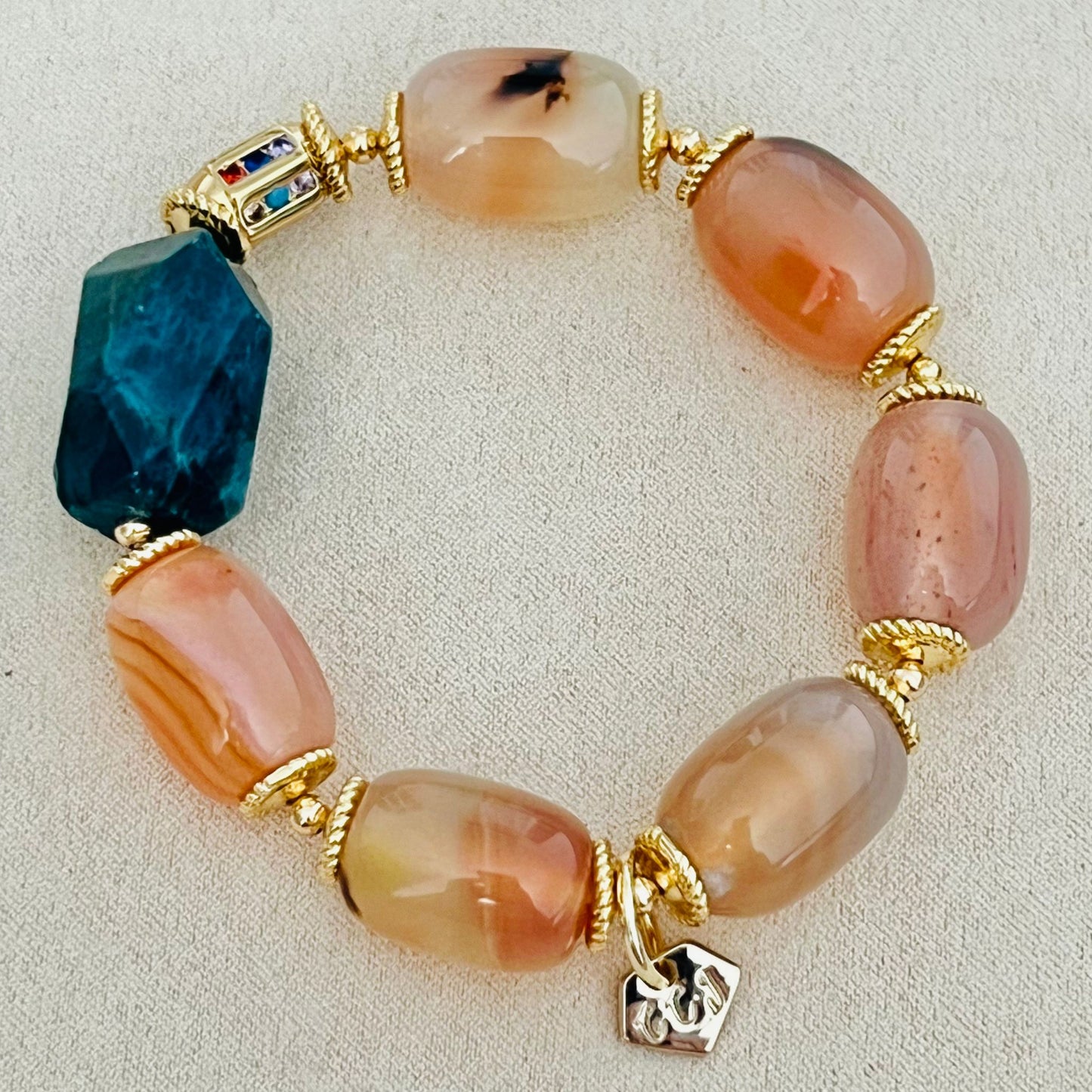 Raw Blue Apatite & Watercolor Carnelian Bracelet