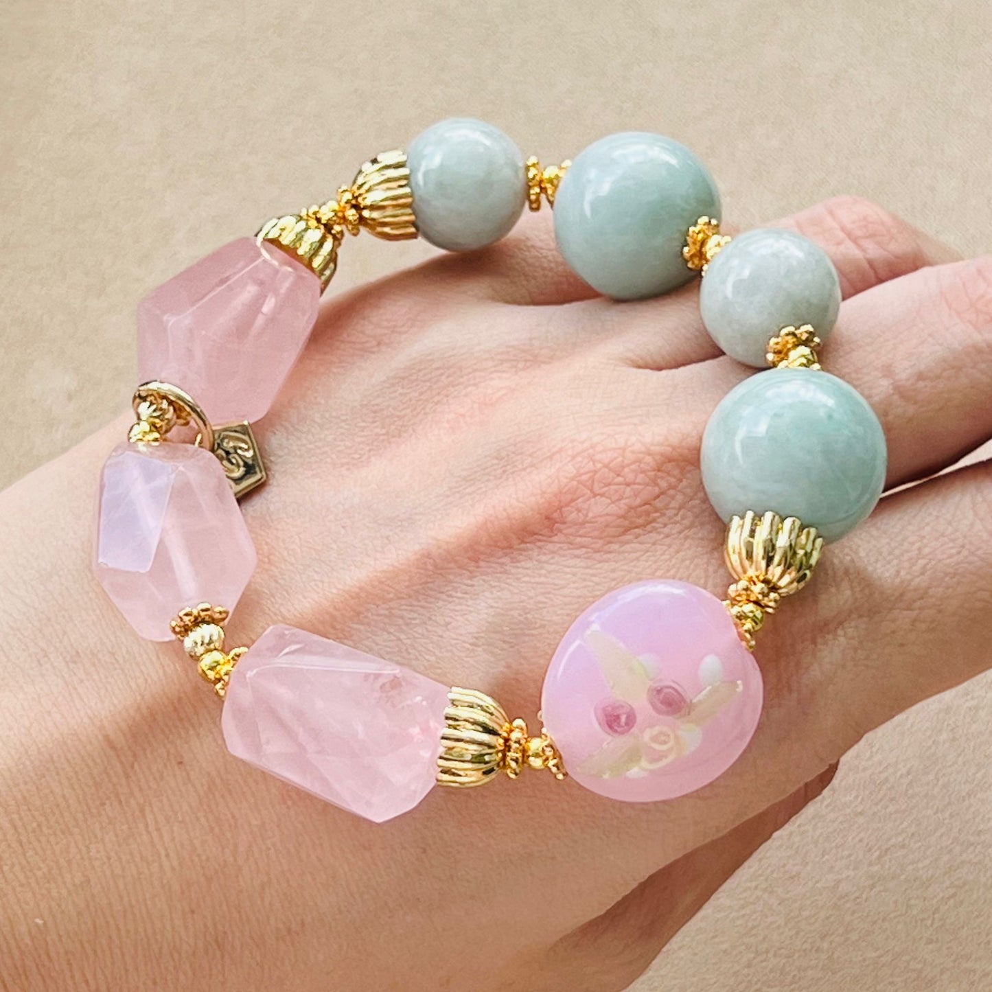 Jade & Raw Rose Quartz Bracelet