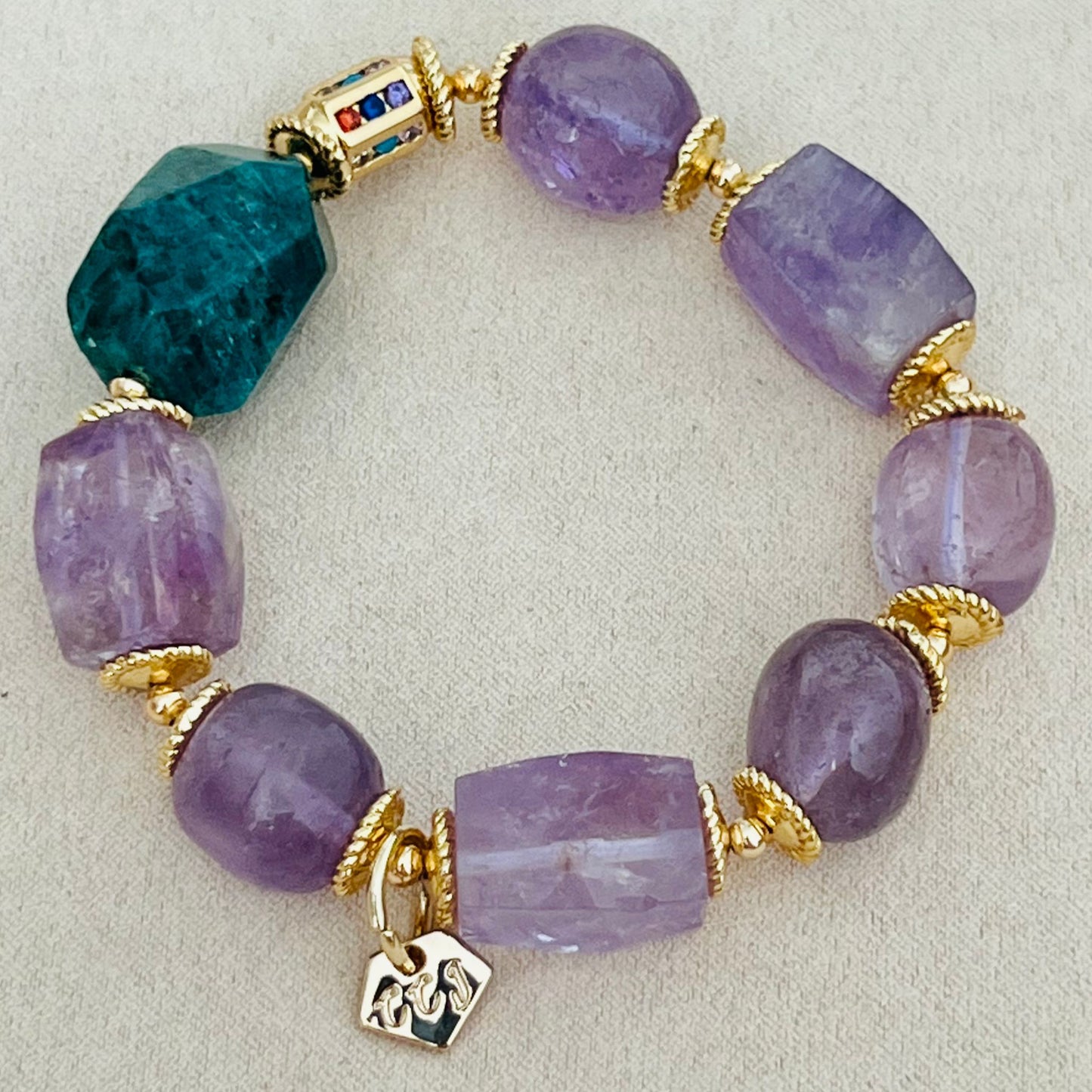Raw Blue Apatite & Lavender Amethyst Bracelet