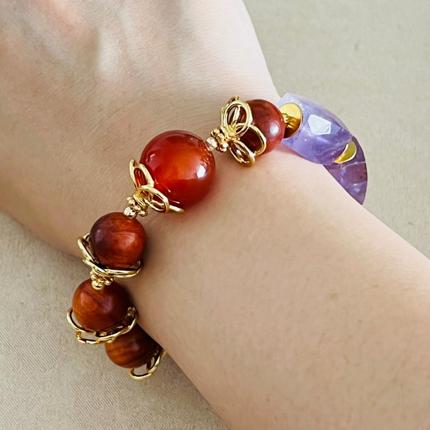 Red Agate, King Of Wood & Amethyst Bracelet