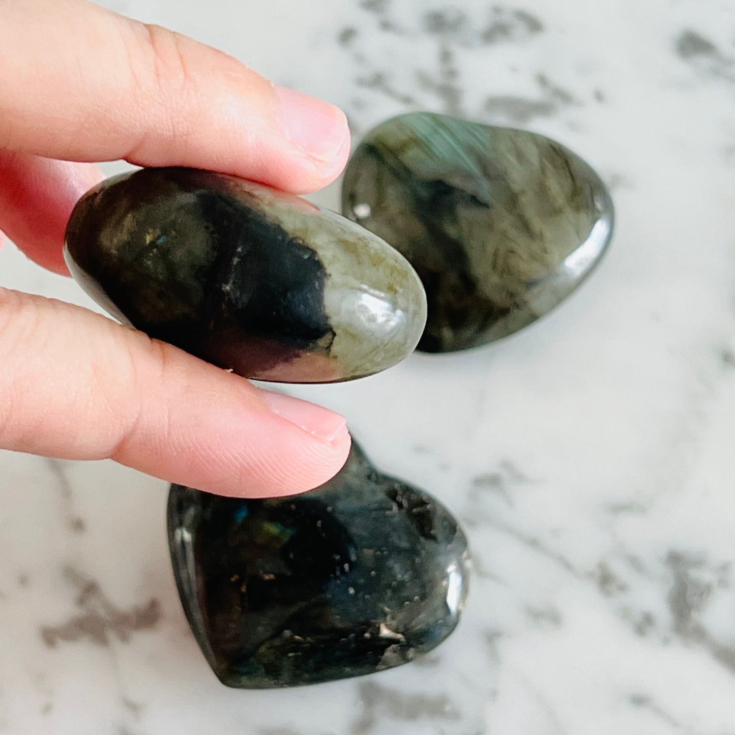 Puffy Labradorite Hearts