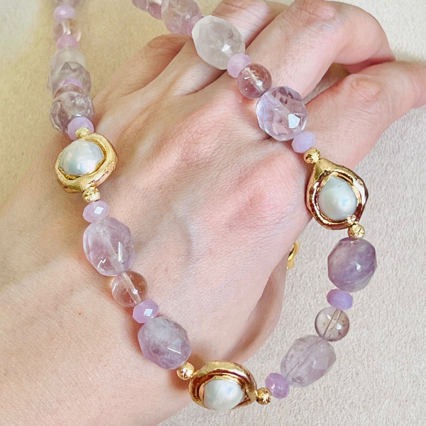 Amethyst, Ametrine & Baroque Pearl Charm Necklace