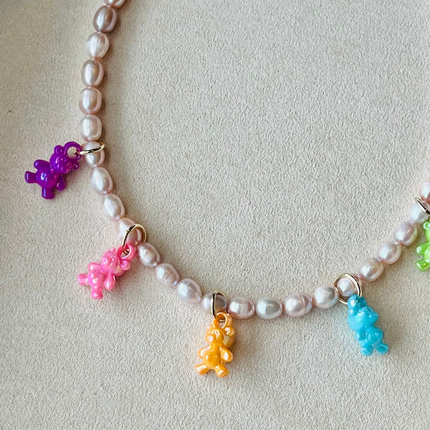Lilac Pink Baroque Pearl Necklace - Teddy Bear