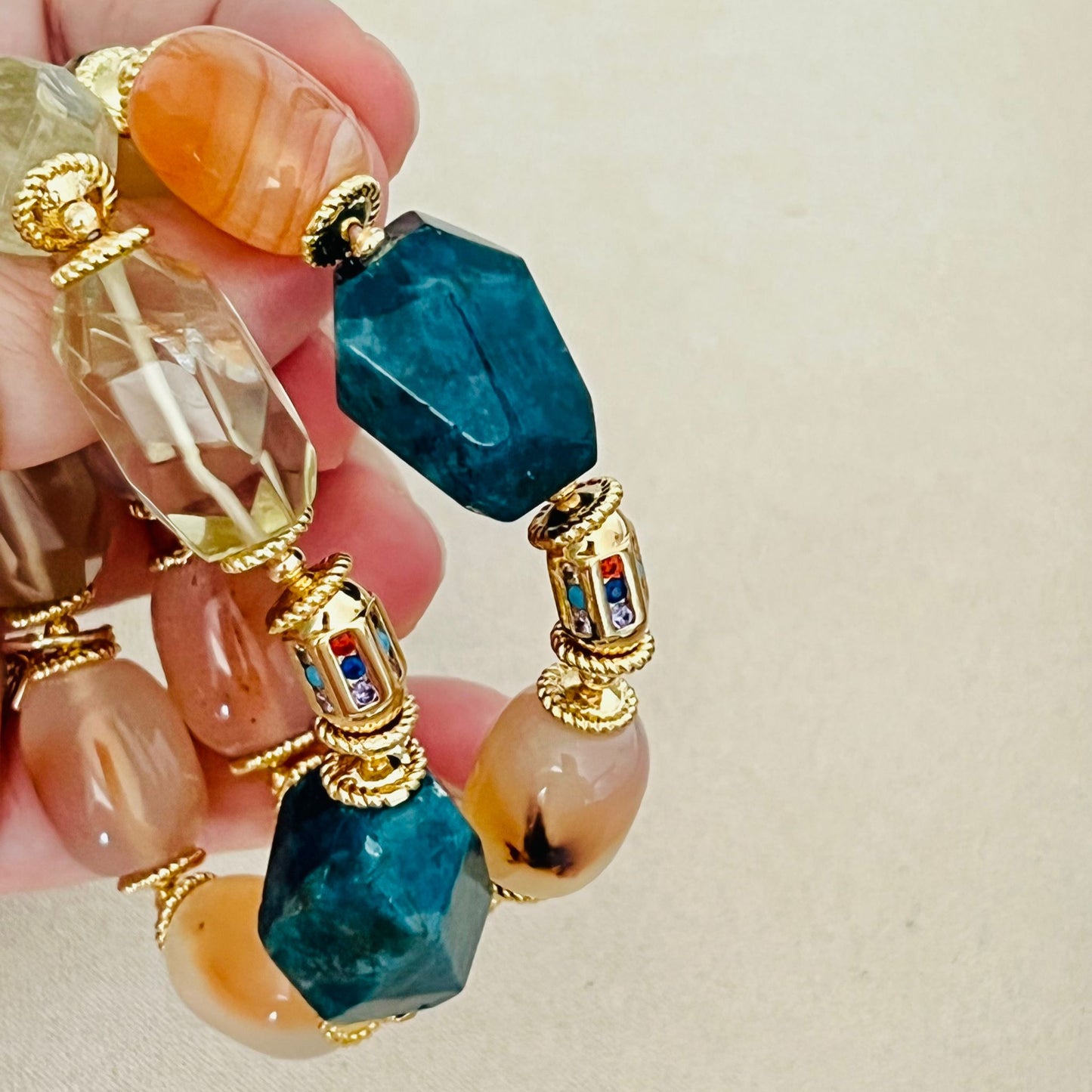Raw Blue Apatite, Lemon Quartz & Watercolor Carnelian Bracelet