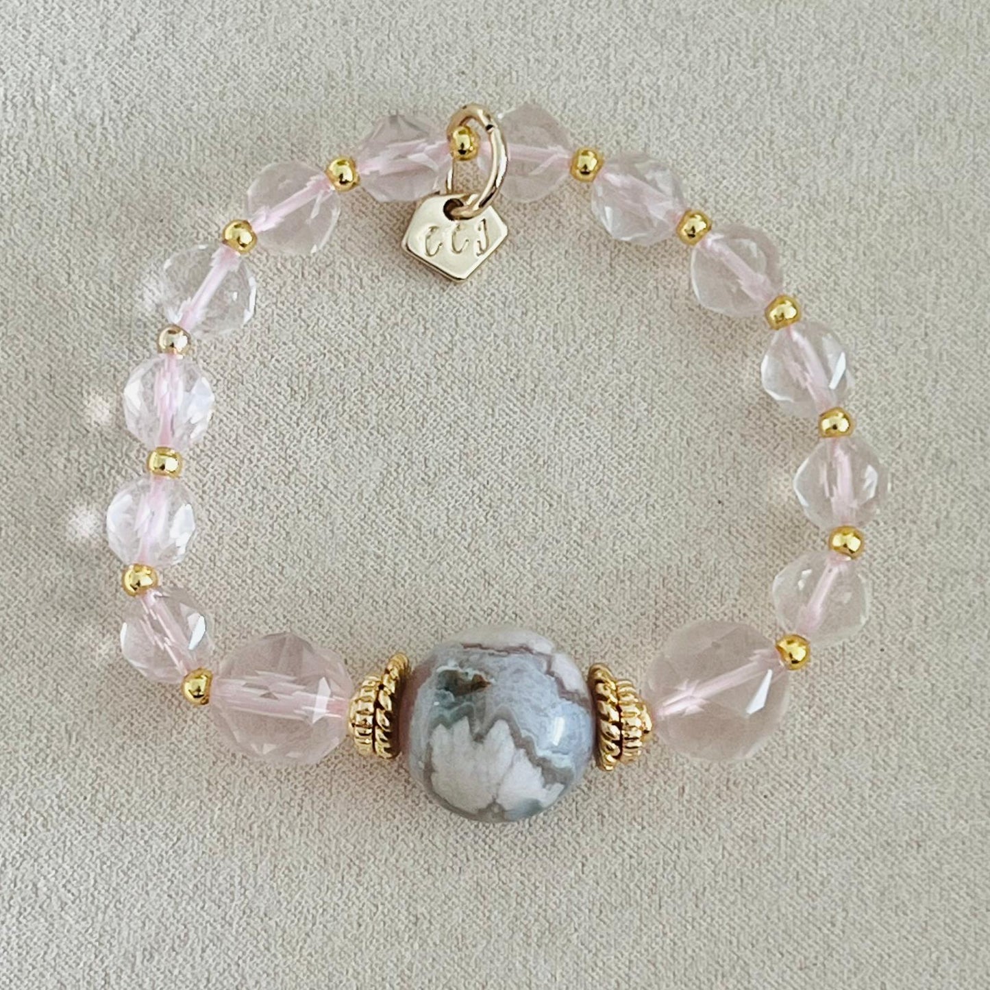 Sparkly Sakura Agate & Rose Quartz Bracelet