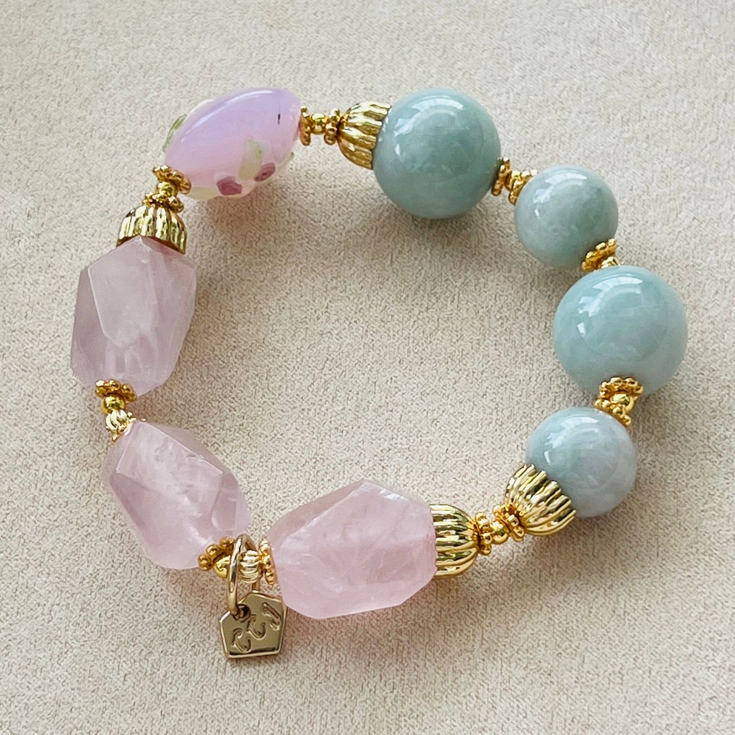 Jade & Raw Rose Quartz Bracelet