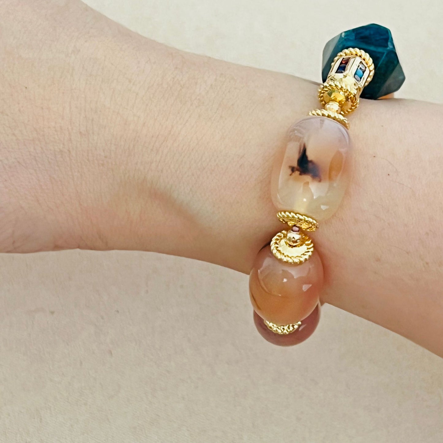 Raw Blue Apatite & Watercolor Carnelian Bracelet