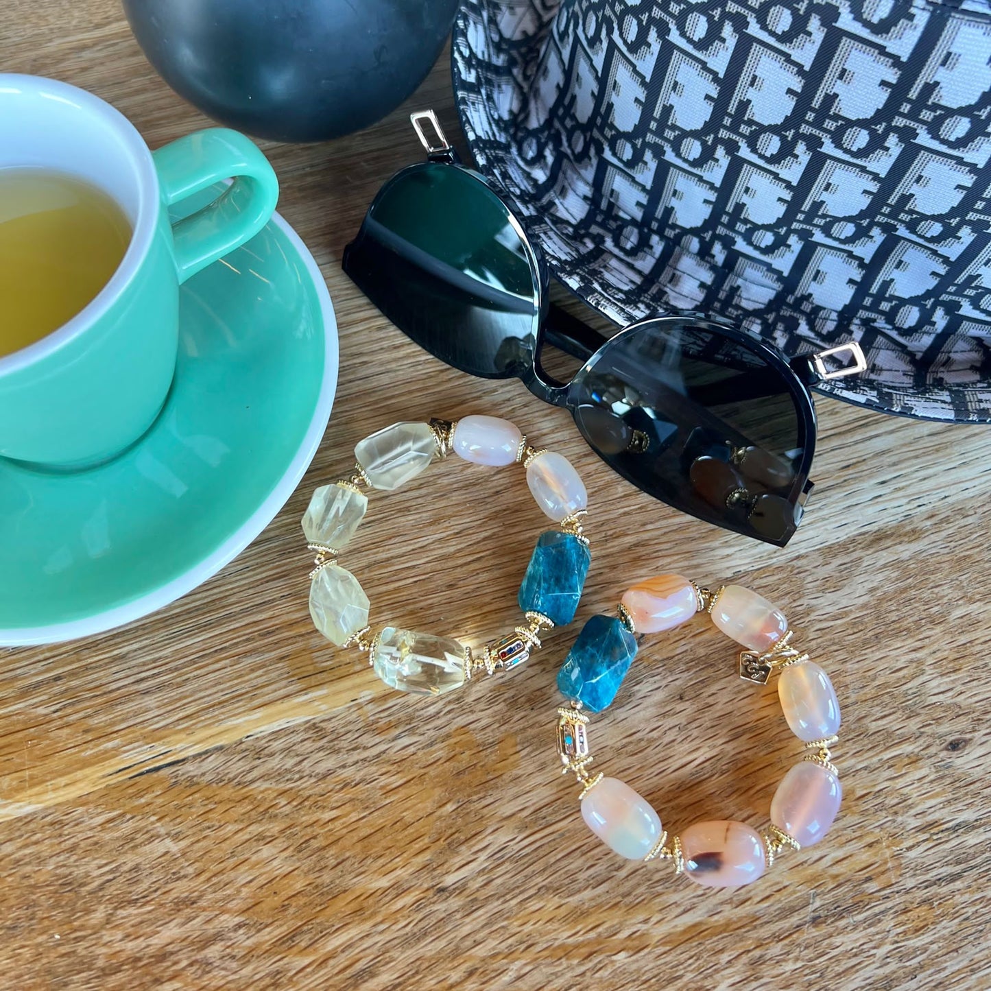 Raw Blue Apatite, Lemon Quartz & Watercolor Carnelian Bracelet