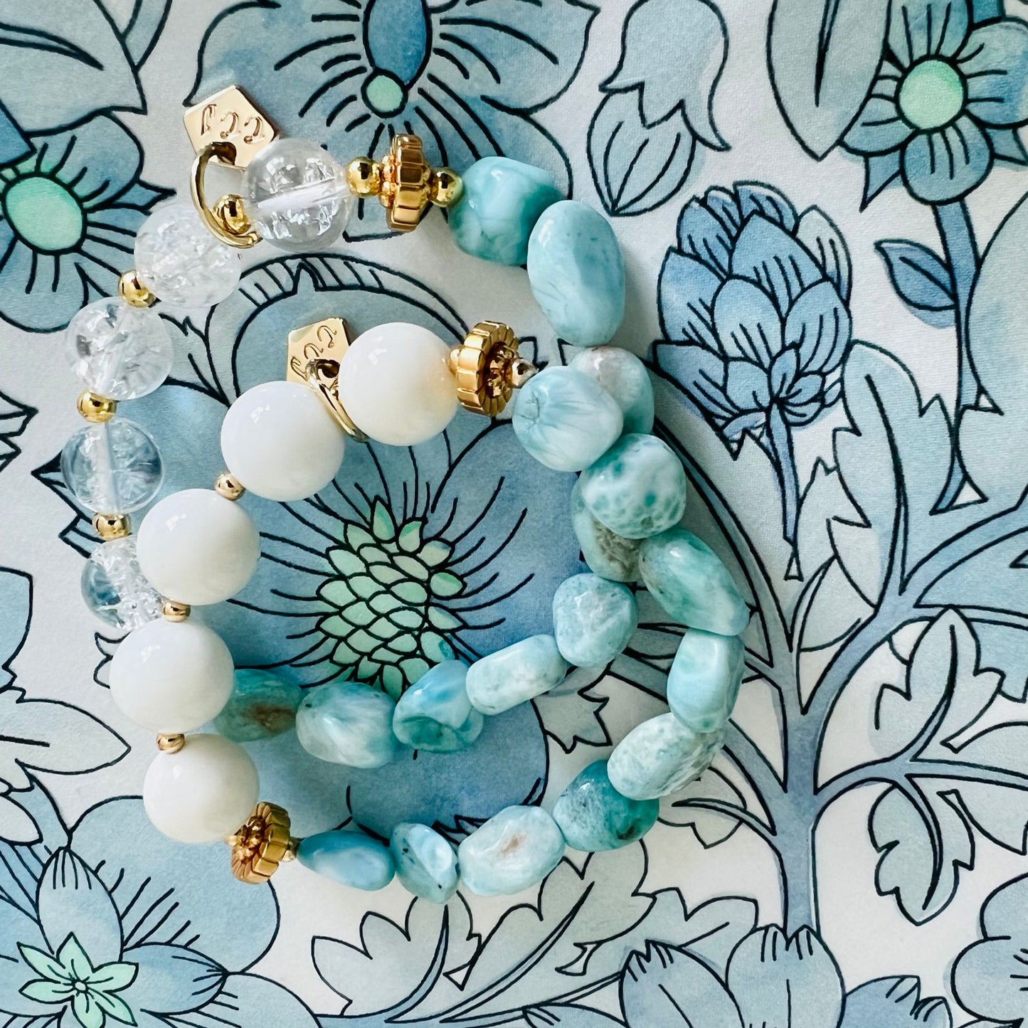 Raw Larimar & White Coral Bracelet