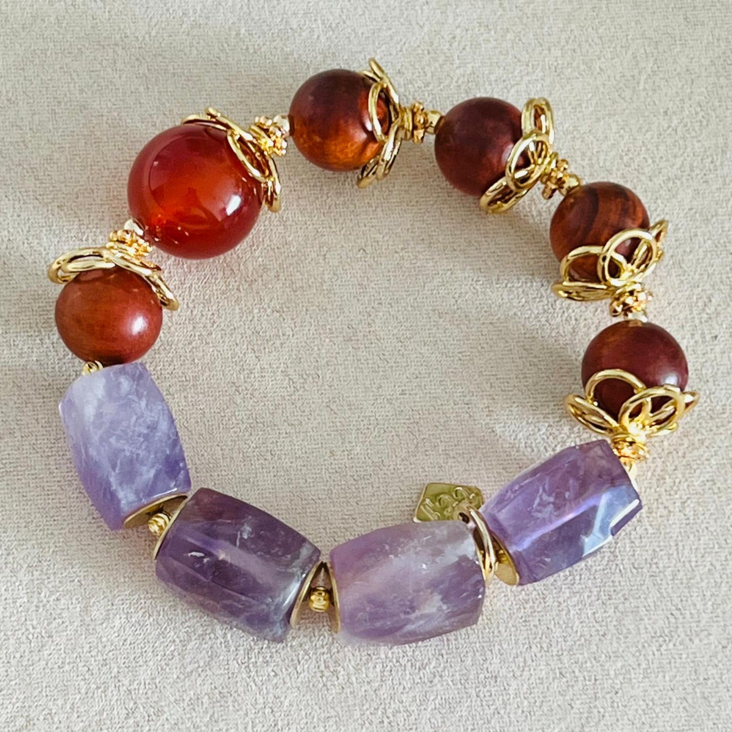 Red Agate, King Of Wood & Amethyst Bracelet