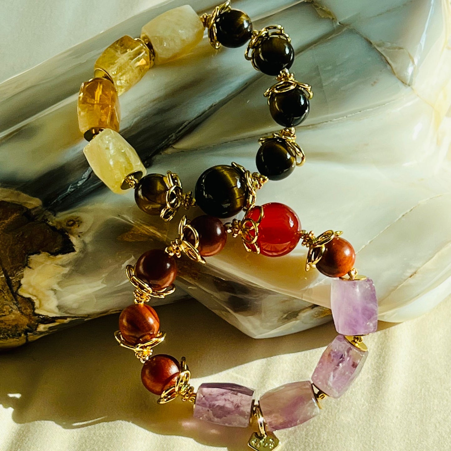 Red Agate, King Of Wood & Amethyst Bracelet