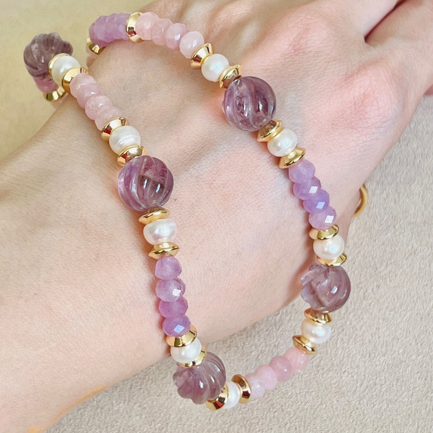 Amethyst, Baroque Pearl & Rose Quartz Necklace