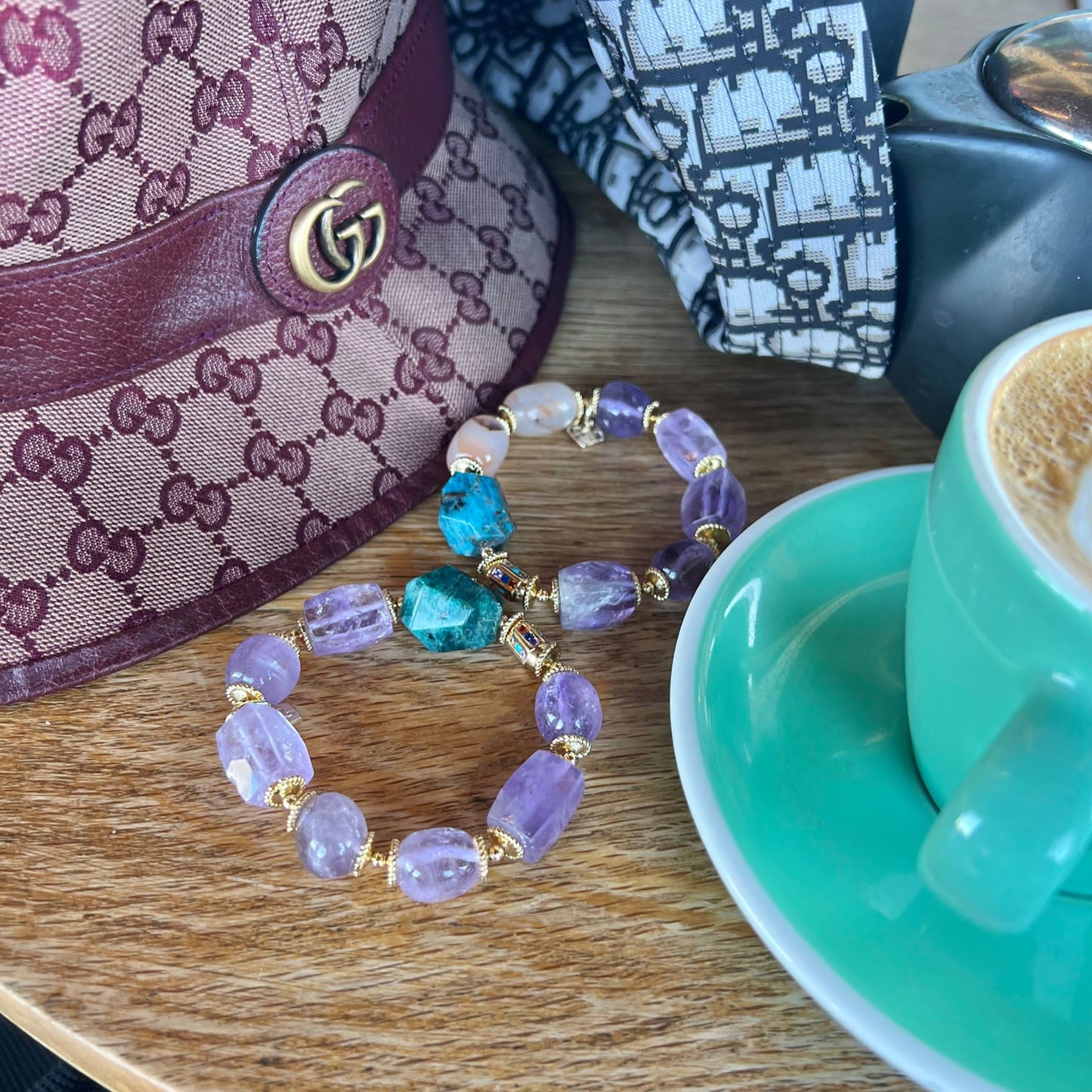 Raw Blue Apatite & Lavender Amethyst Bracelet