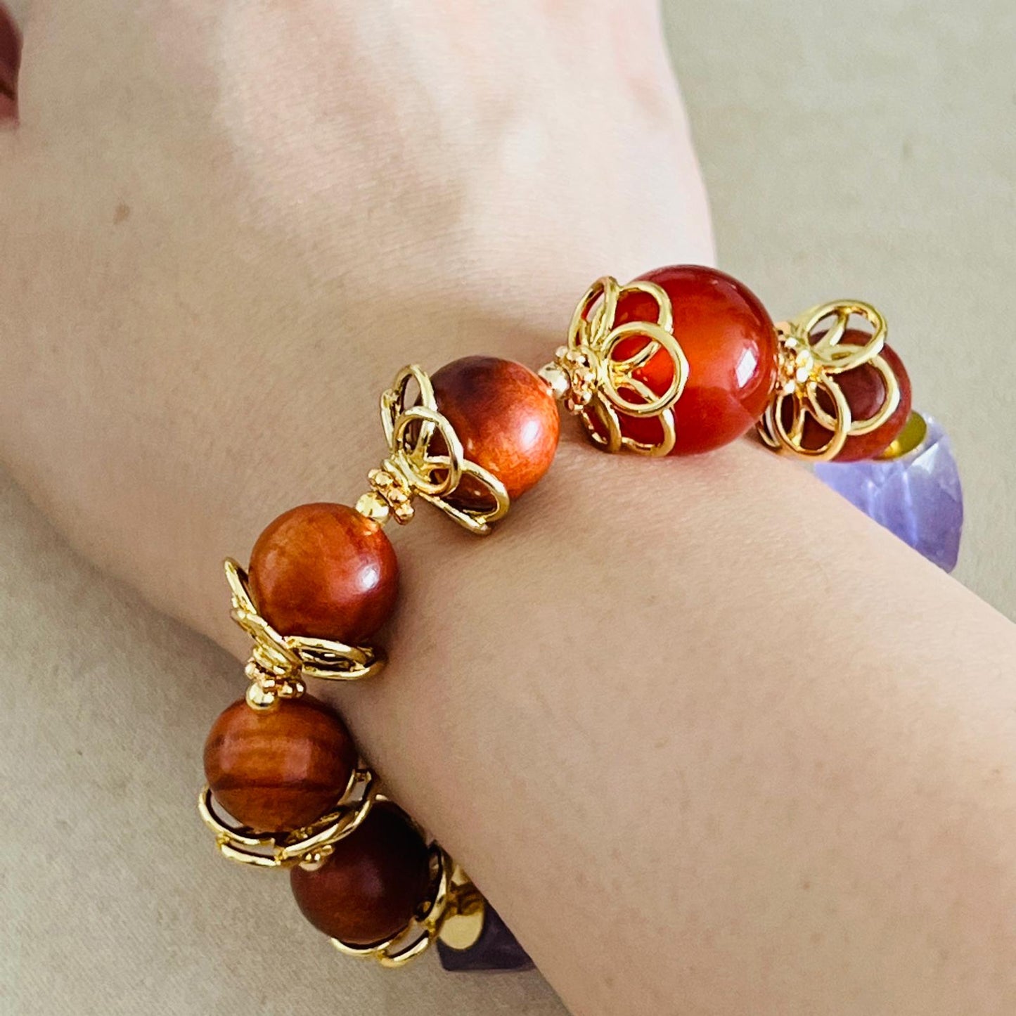 Red Agate, King Of Wood & Amethyst Bracelet