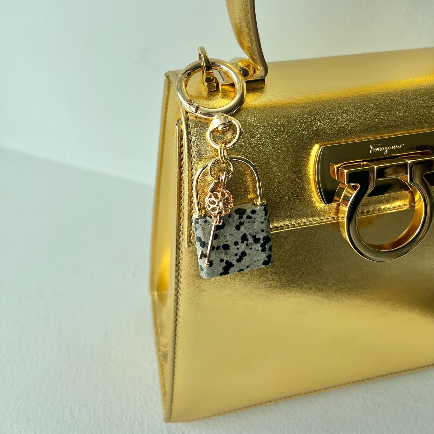 Dalmatian Jasper Lock & Key Bag Charm/Key Ring