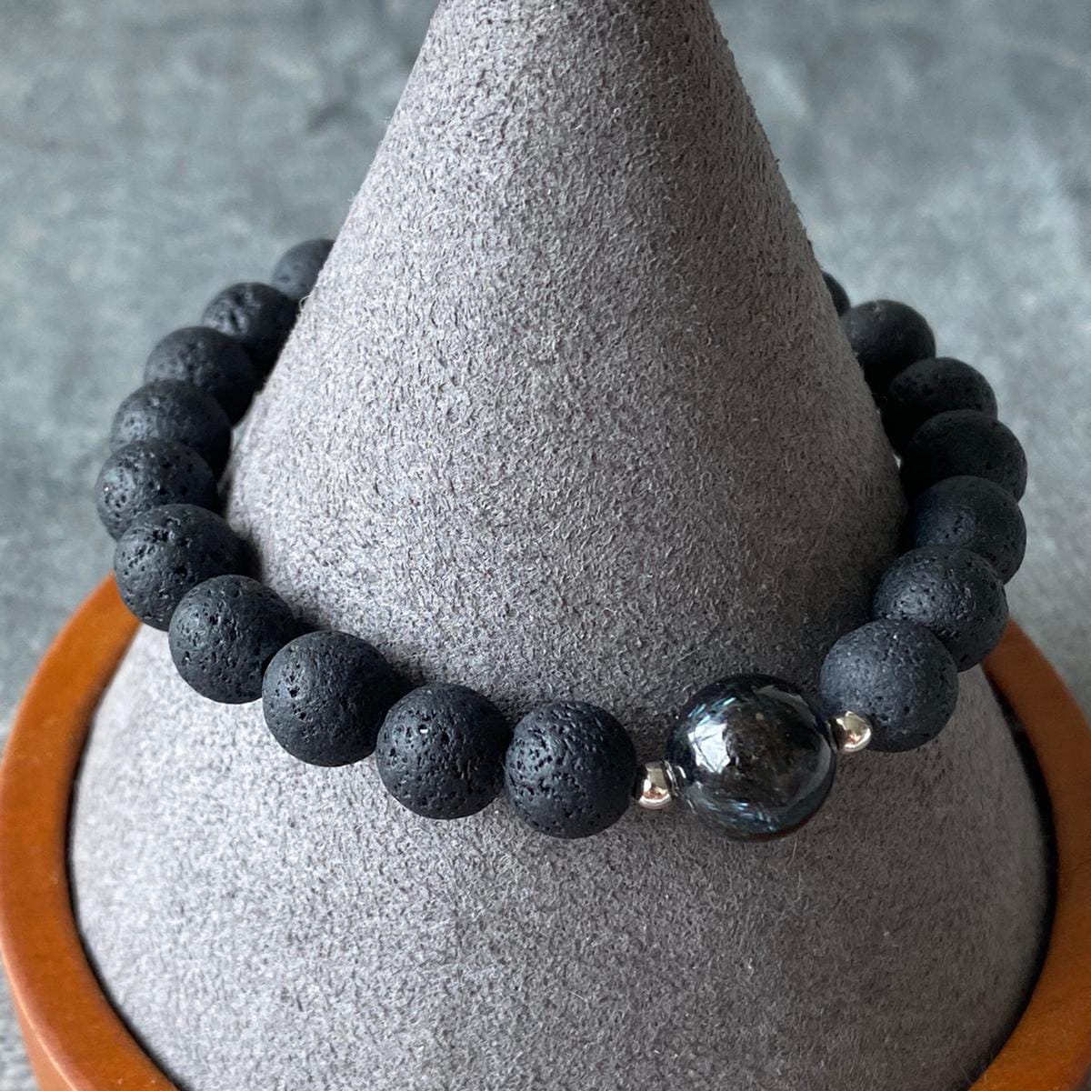 Arfvedsonite & Lava Stone Men Bracelet