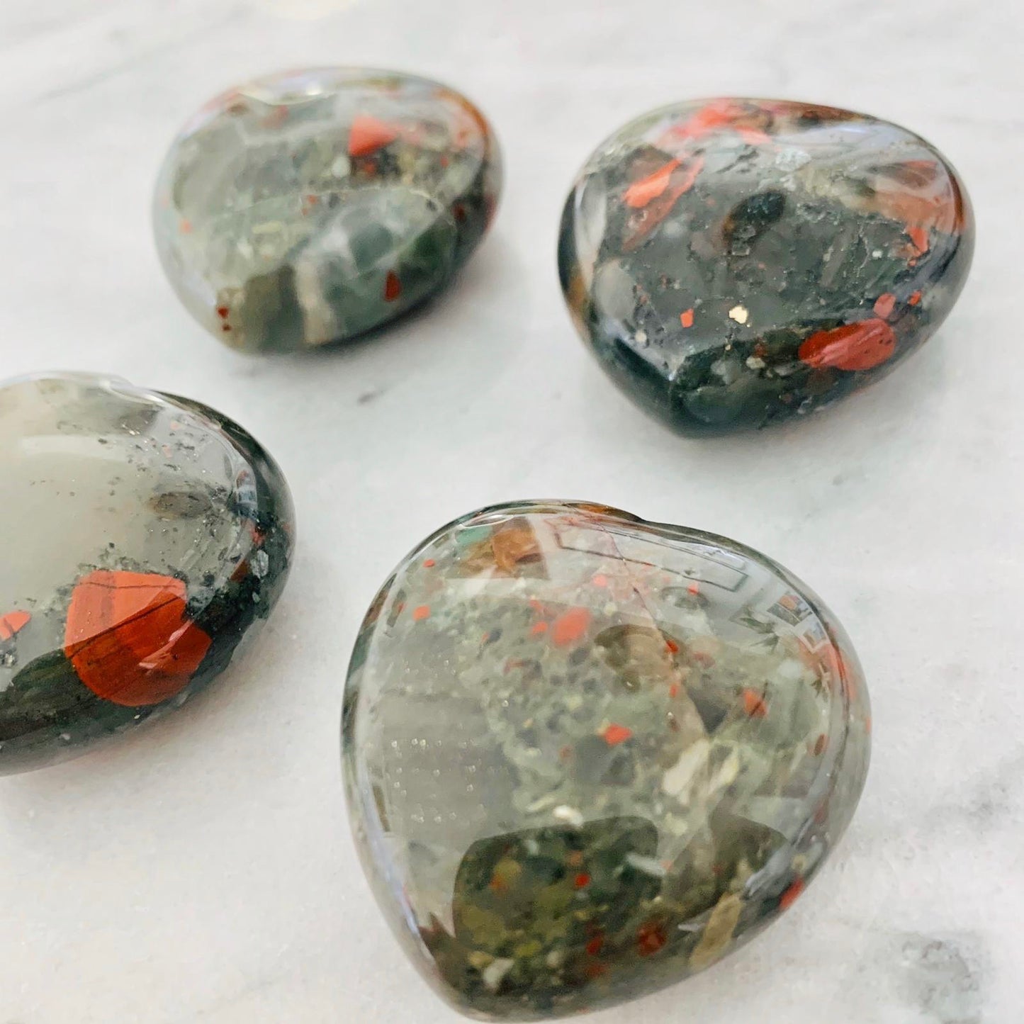 Puffy Red Speckled Bloodstone Hearts