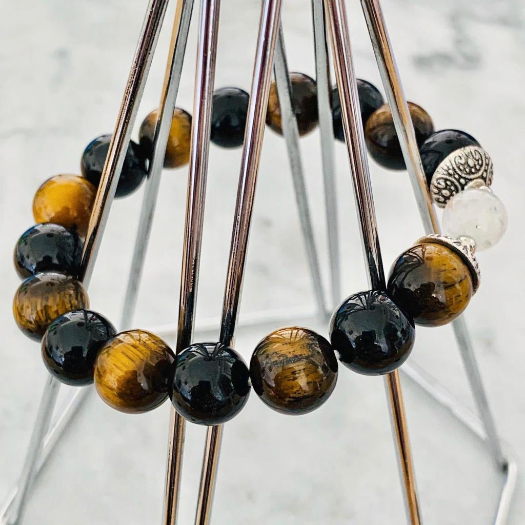 Moonstone, Black Tourmaline & Tigereye Men Bracelet