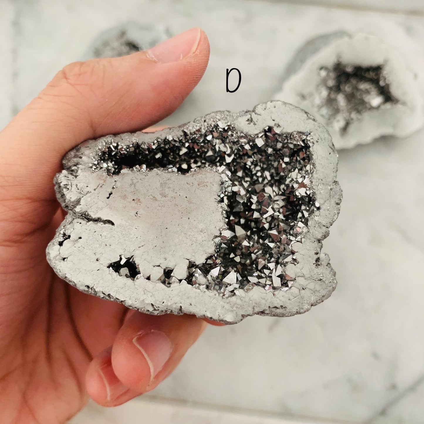 Silver Aqua Aura Quartz Cut Geode