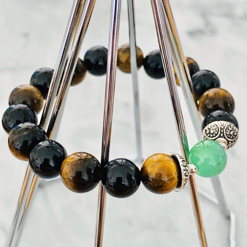Chrysoprase, Black Tourmaline & Tigereye Men Bracelet