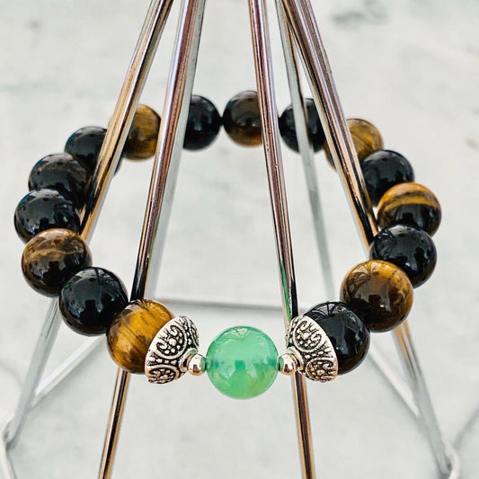 Chrysoprase, Black Tourmaline & Tigereye Men Bracelet