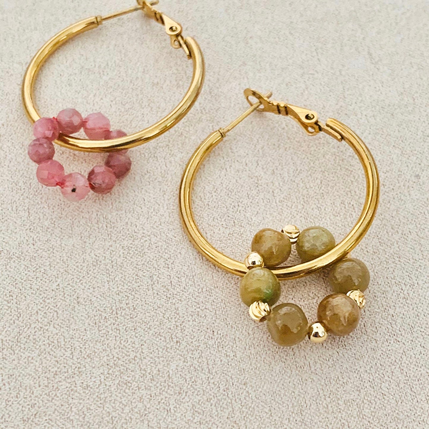 Pink Tourmaline & Yellow Brown Jade Sucre Donut Earrings