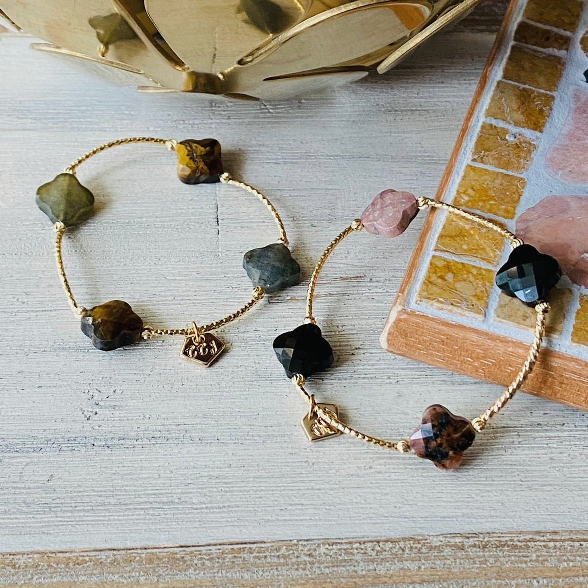 Labradorite & Tigereye Clover La Grace Bracelet