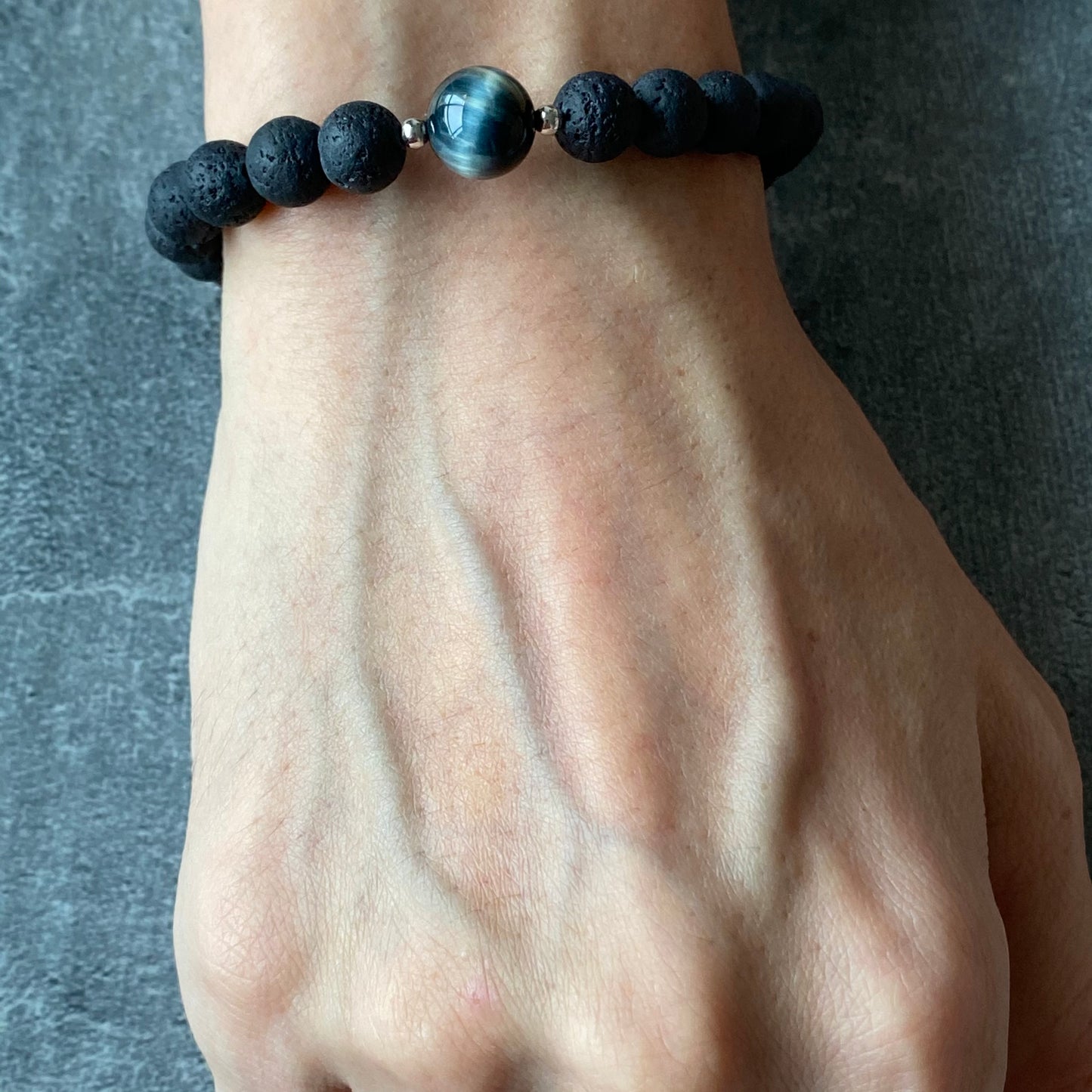 Blue Tigereye & Lava Stone Men Bracelet