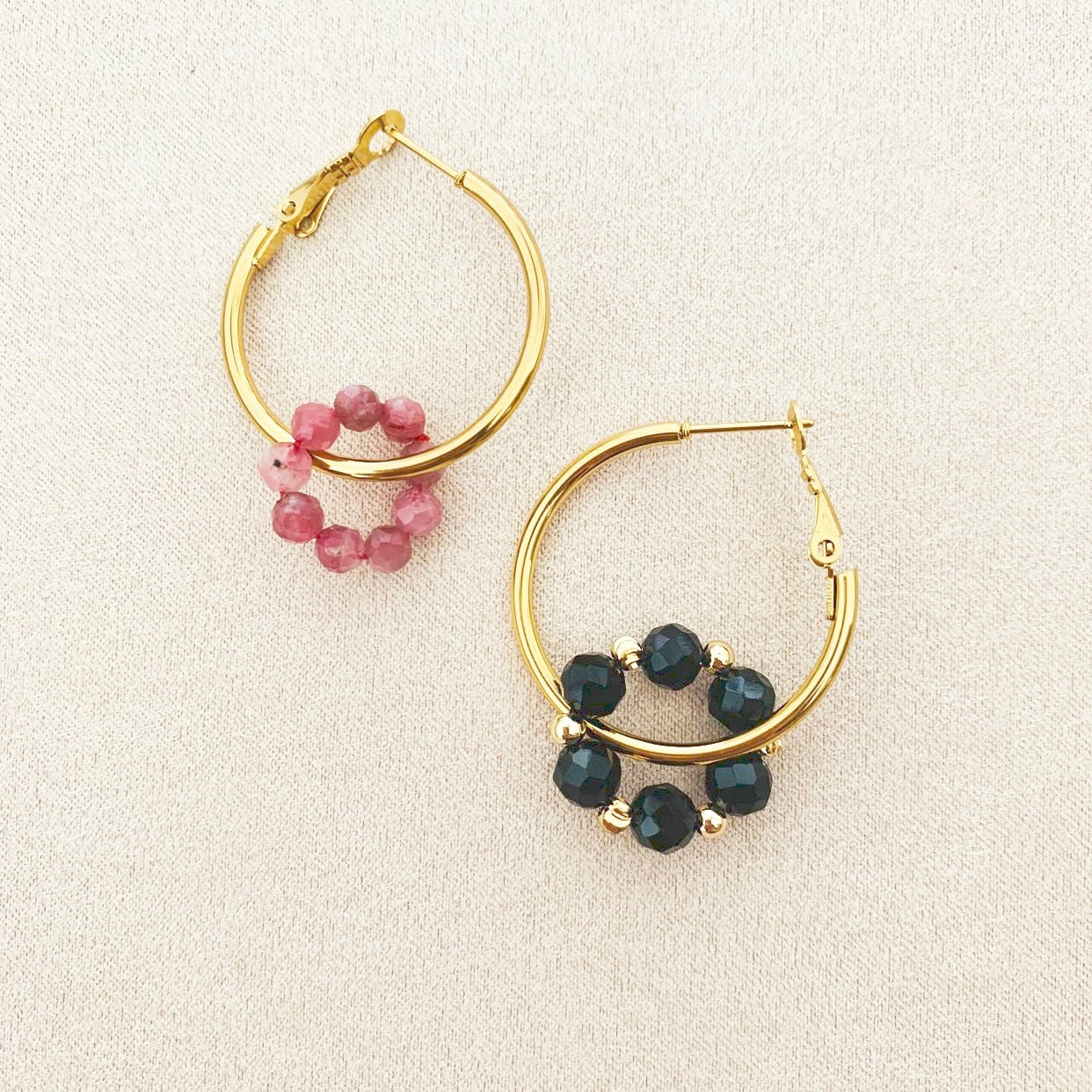 Pink Tourmaline & Black Spinels Sucre Donut Earrings