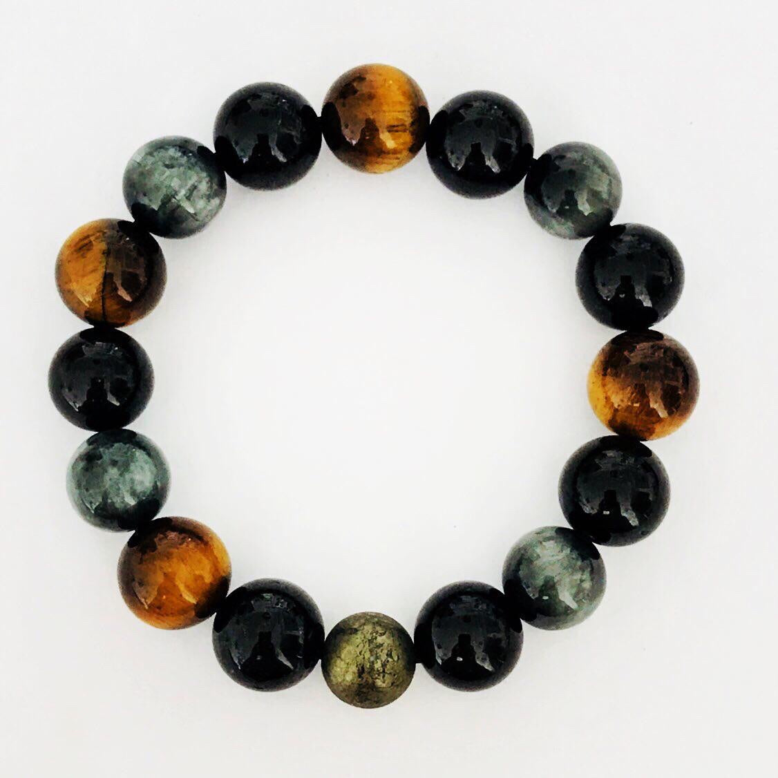 Luxury Tigereye, Hawk’s Eye & Black Tourmaline Men Bracelet