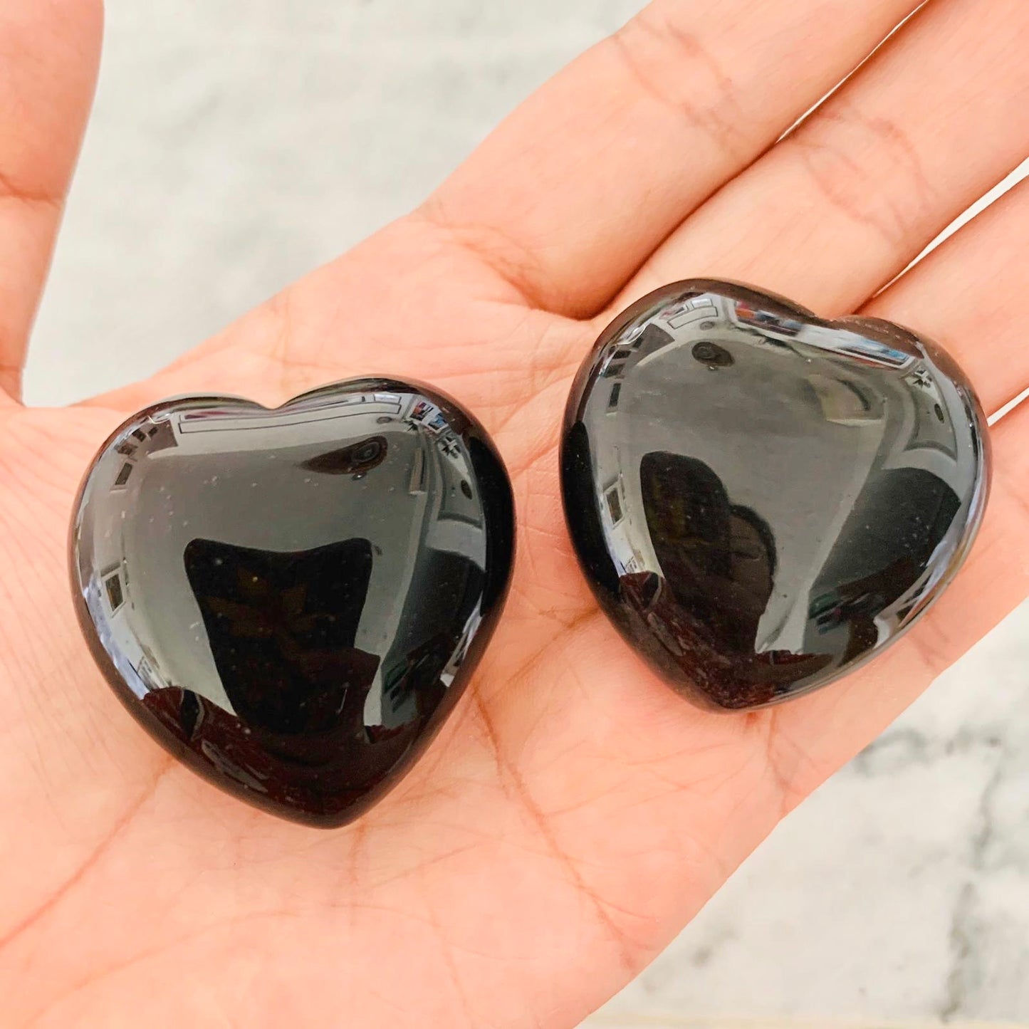 Puffy Black Obsidian Hearts