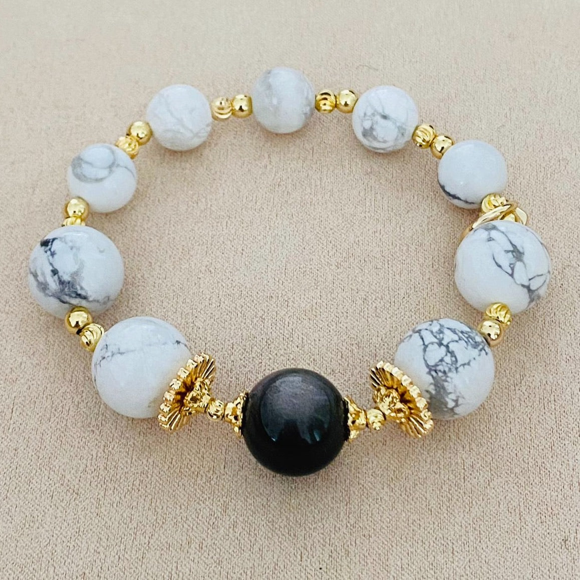 Silver Sheen Obsidian & Howlite Bracelet