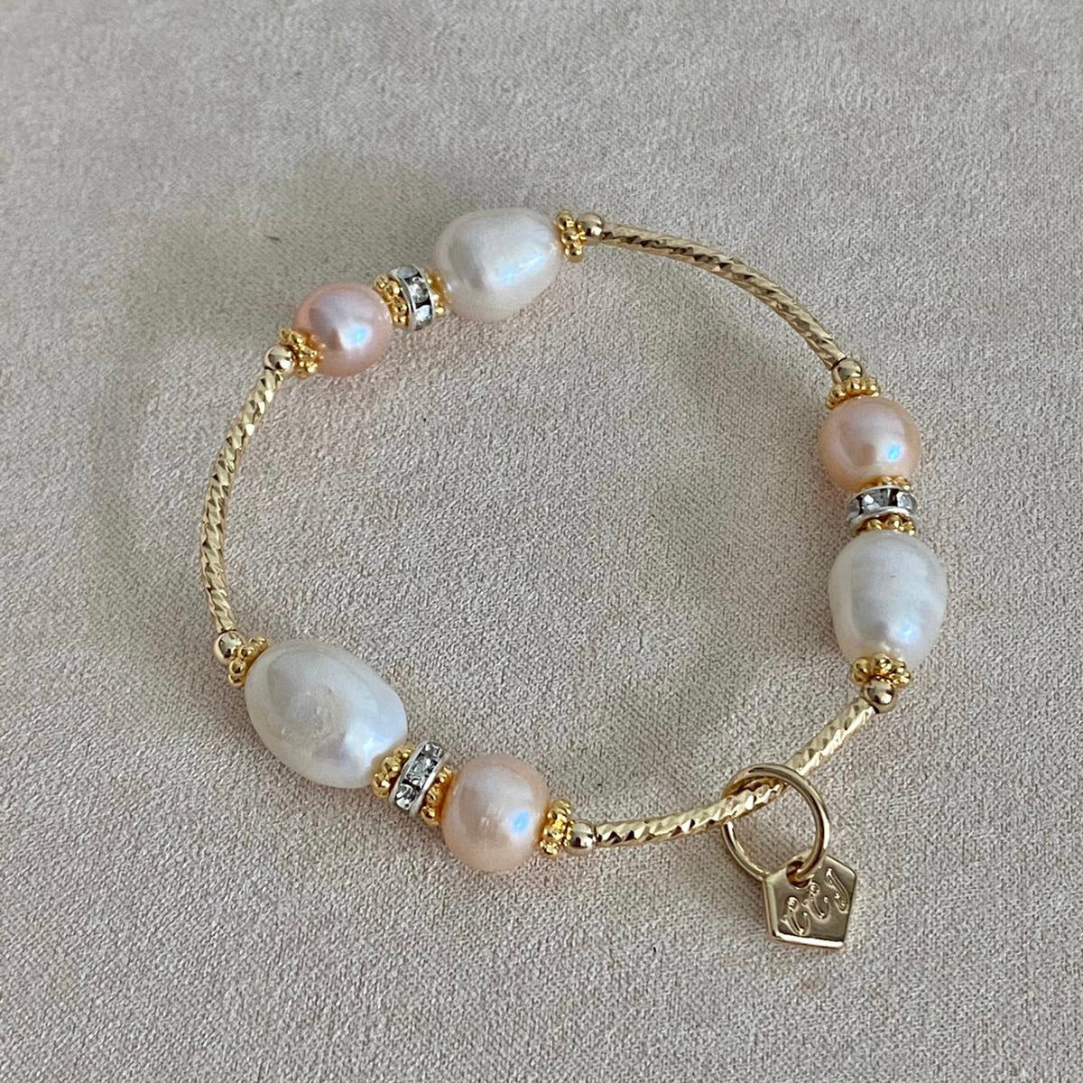 Peach White Pearls La Grace Bracelet
