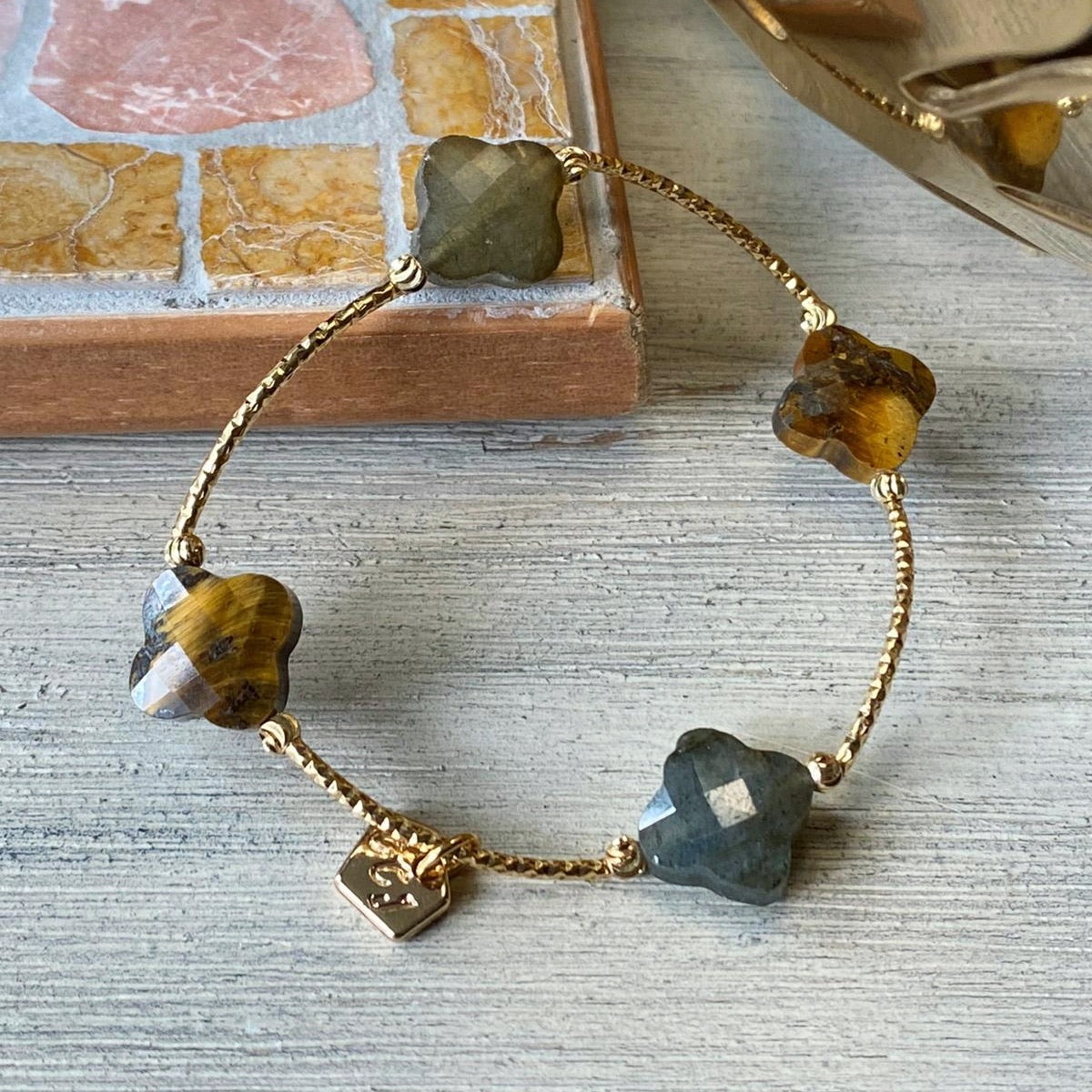 Labradorite & Tigereye Clover La Grace Bracelet