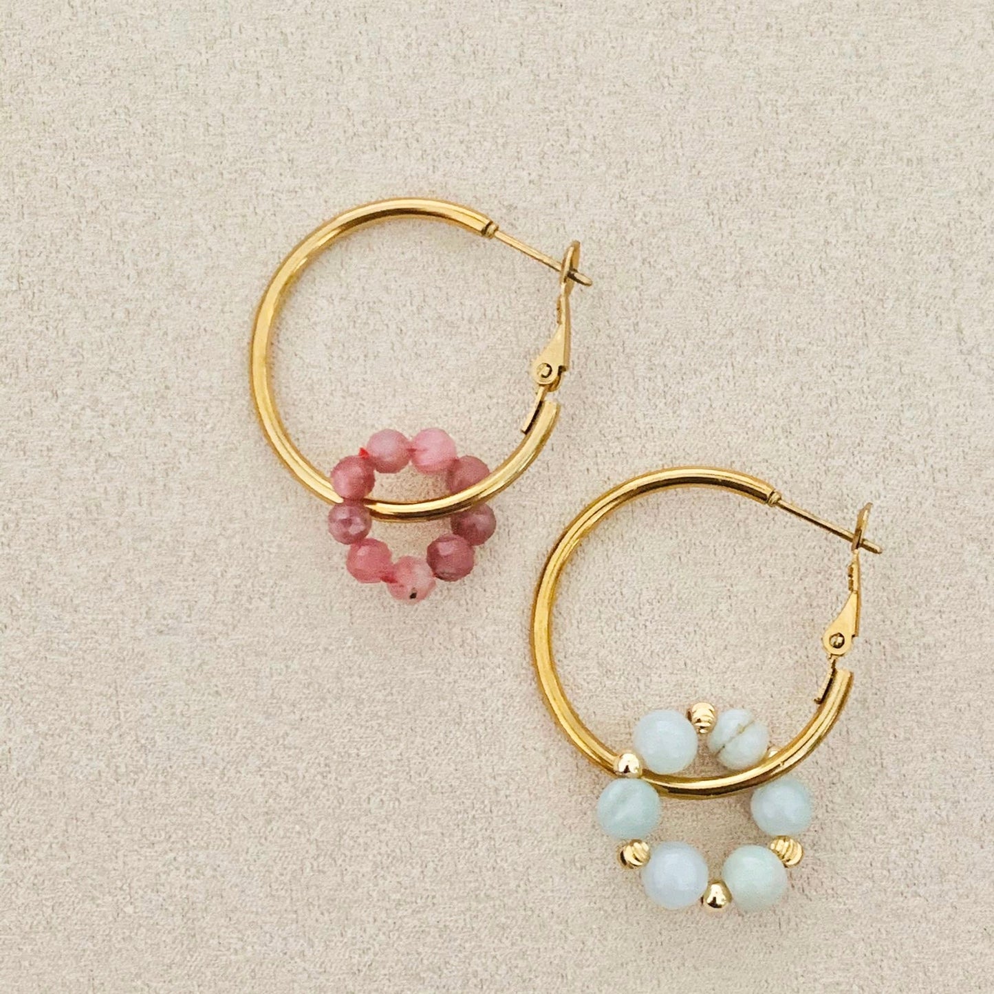 Pink Tourmaline & Jade Sucre Donut Earrings